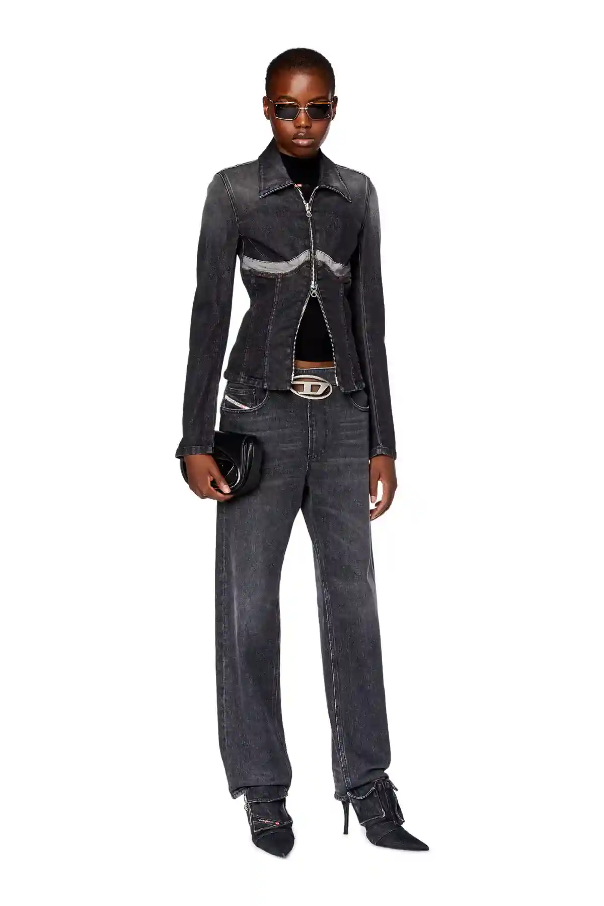 Black Zip jacket in inside-out denim