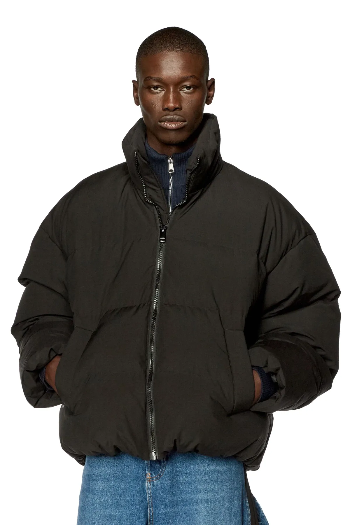 Black Down jacket with stitched oval D logo