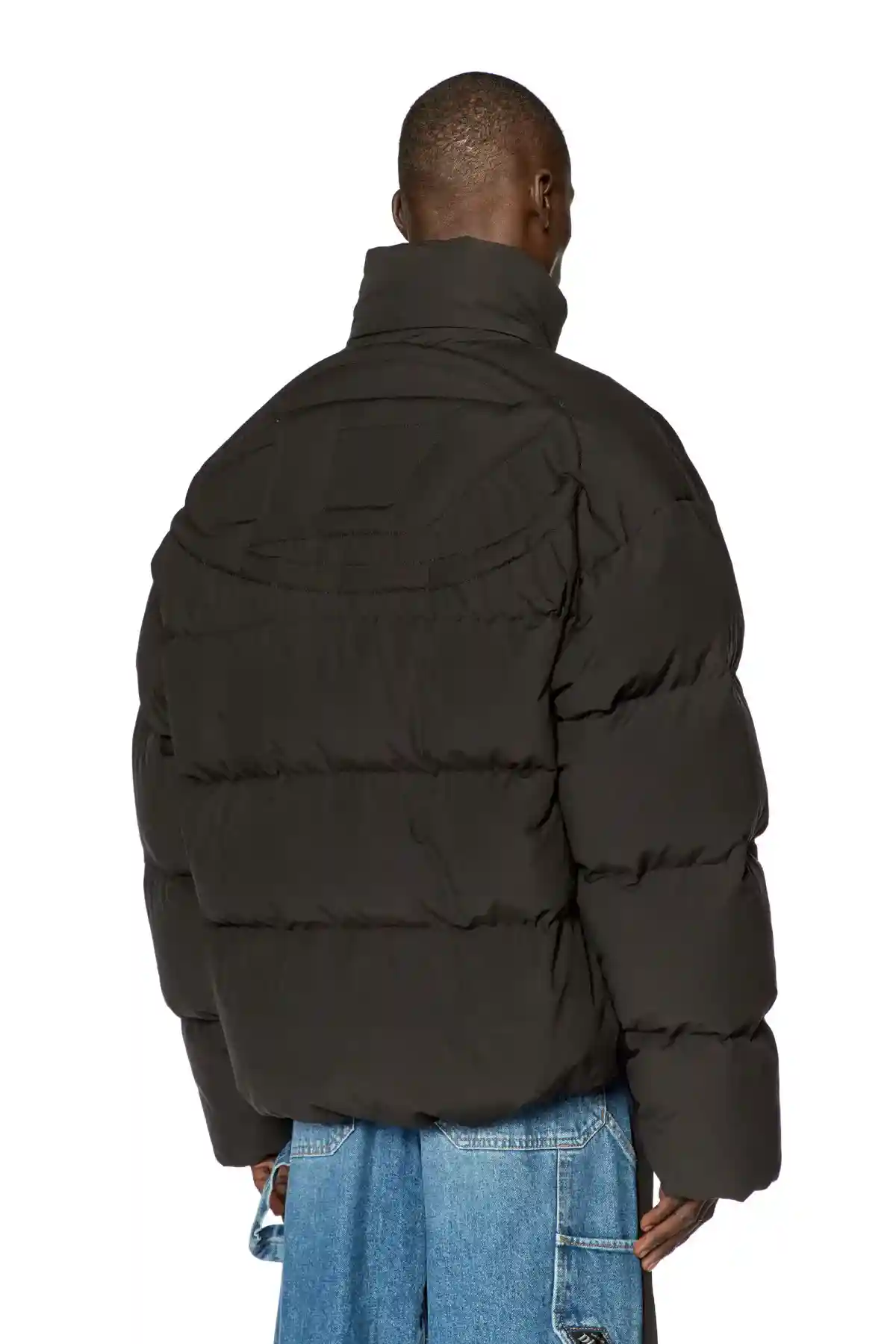 Black Down jacket with stitched oval D logo