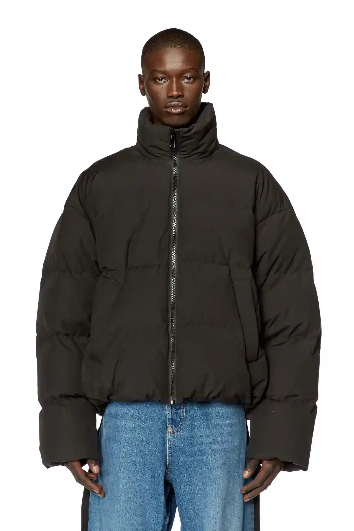 Black Down jacket with stitched oval D logo