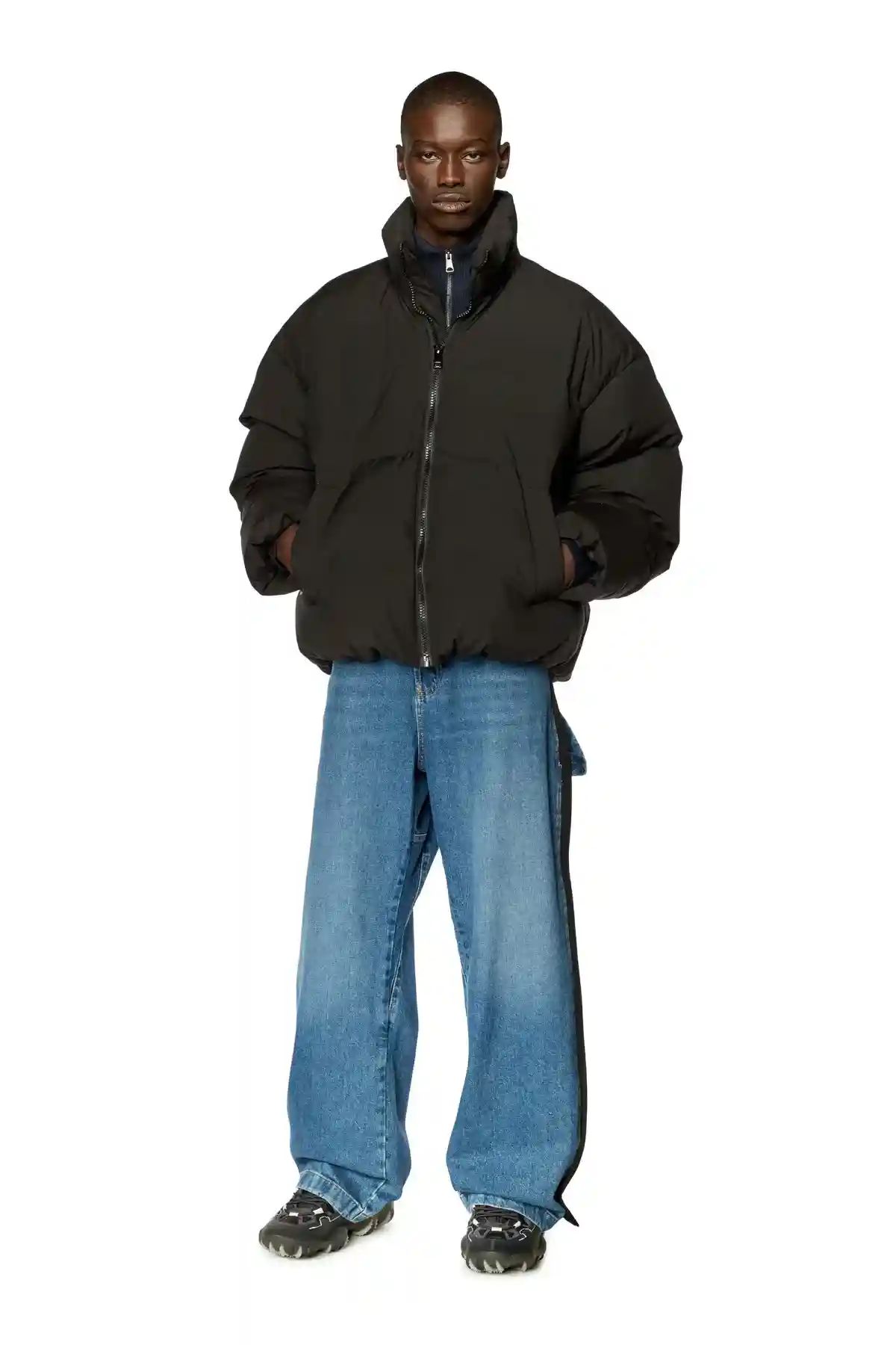 Black Down jacket with stitched oval D logo