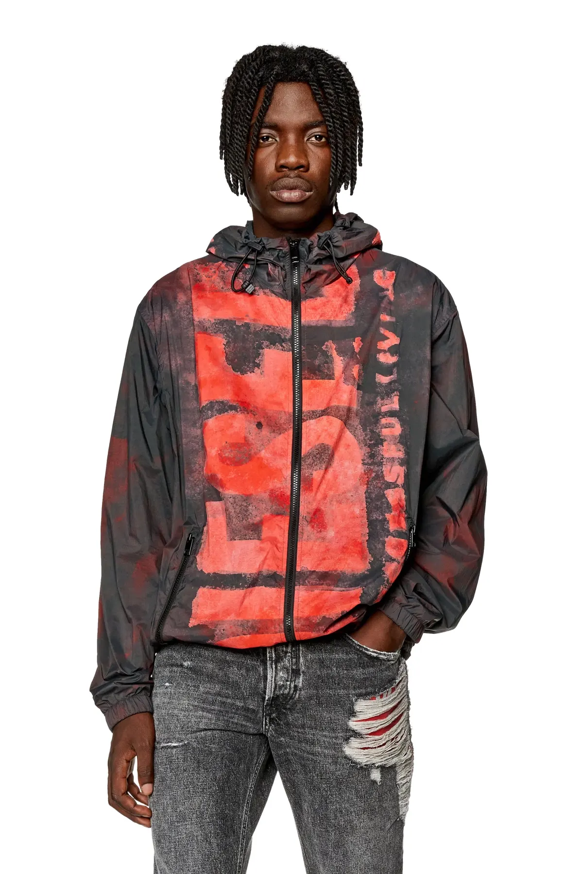 Multicolor Watercolour-effect windbreaker with logo