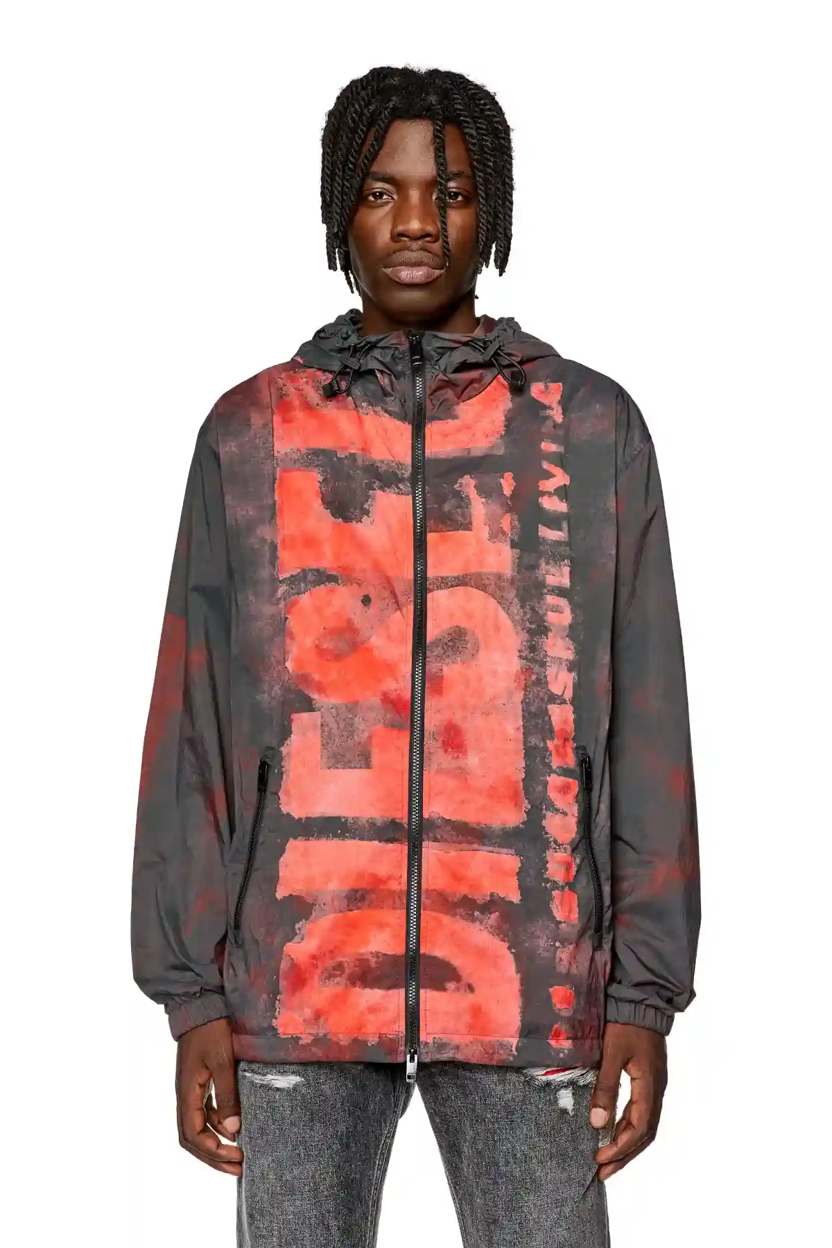 Multicolor Watercolour-effect windbreaker with logo