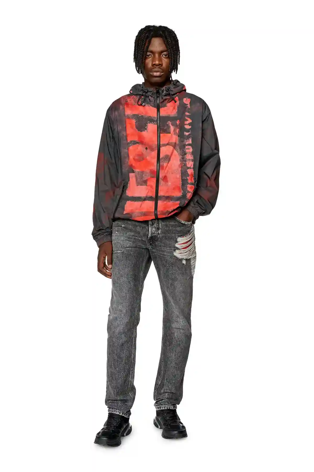 Multicolor Watercolour-effect windbreaker with logo