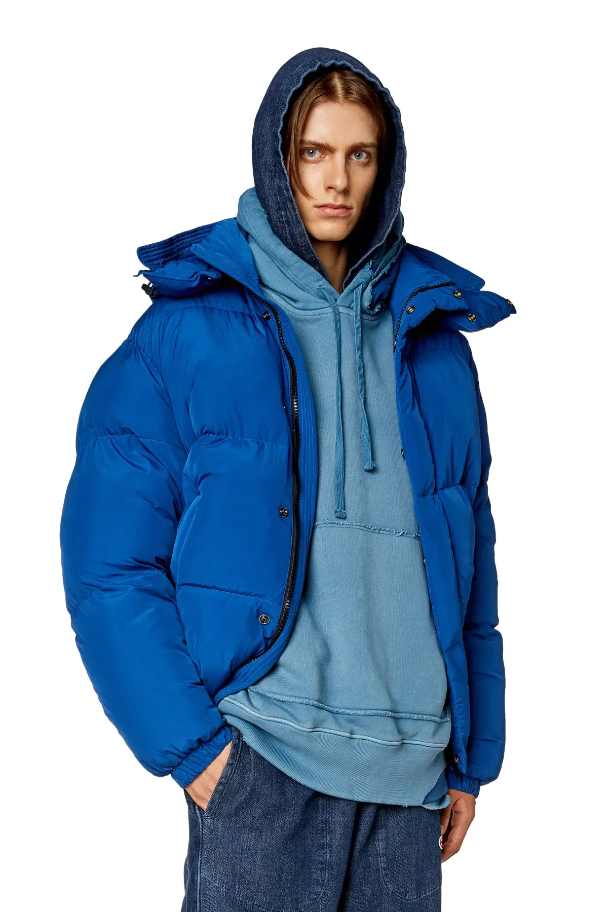 Blue Puffer jacket with detachable hood