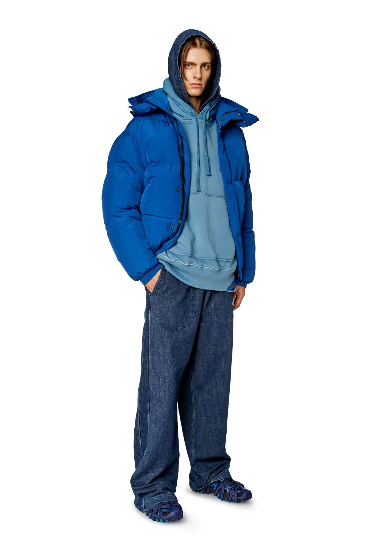 Blue Puffer jacket with detachable hood