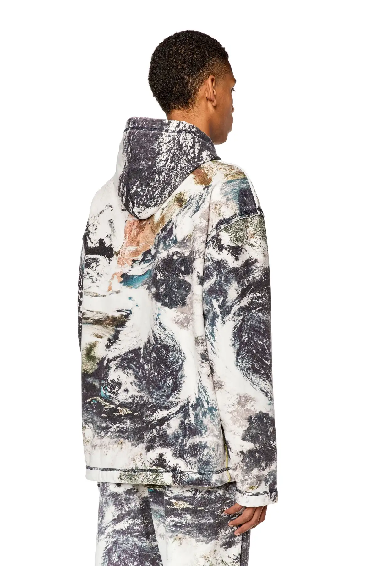 Multicolor Oversized faded hoodie with planet print