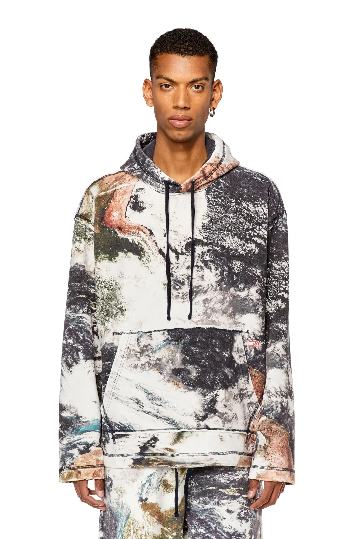 Multicolor Oversized faded hoodie with planet print