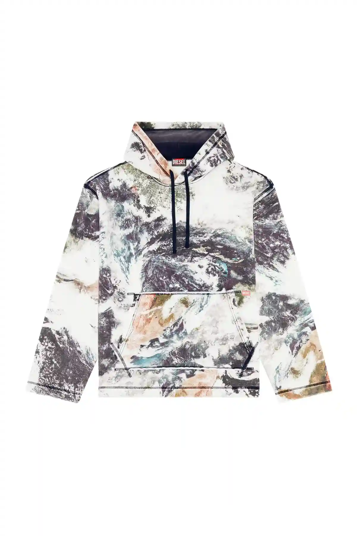Multicolor Oversized faded hoodie with planet print