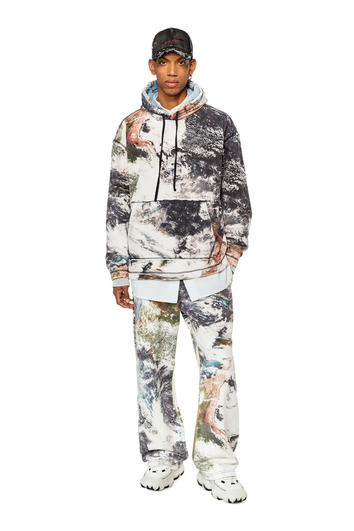 Multicolor Track pants with Planet print