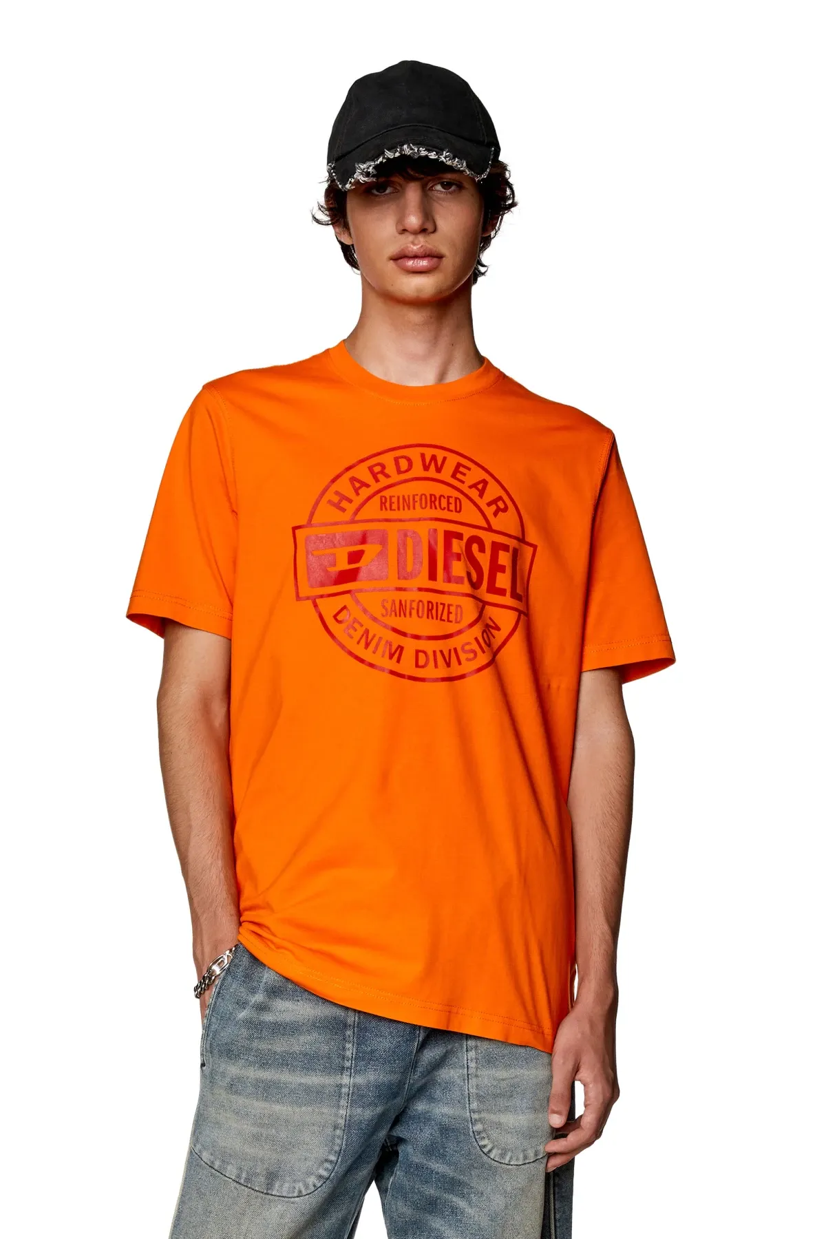 Orange T-shirt with Diesel Hardwear print