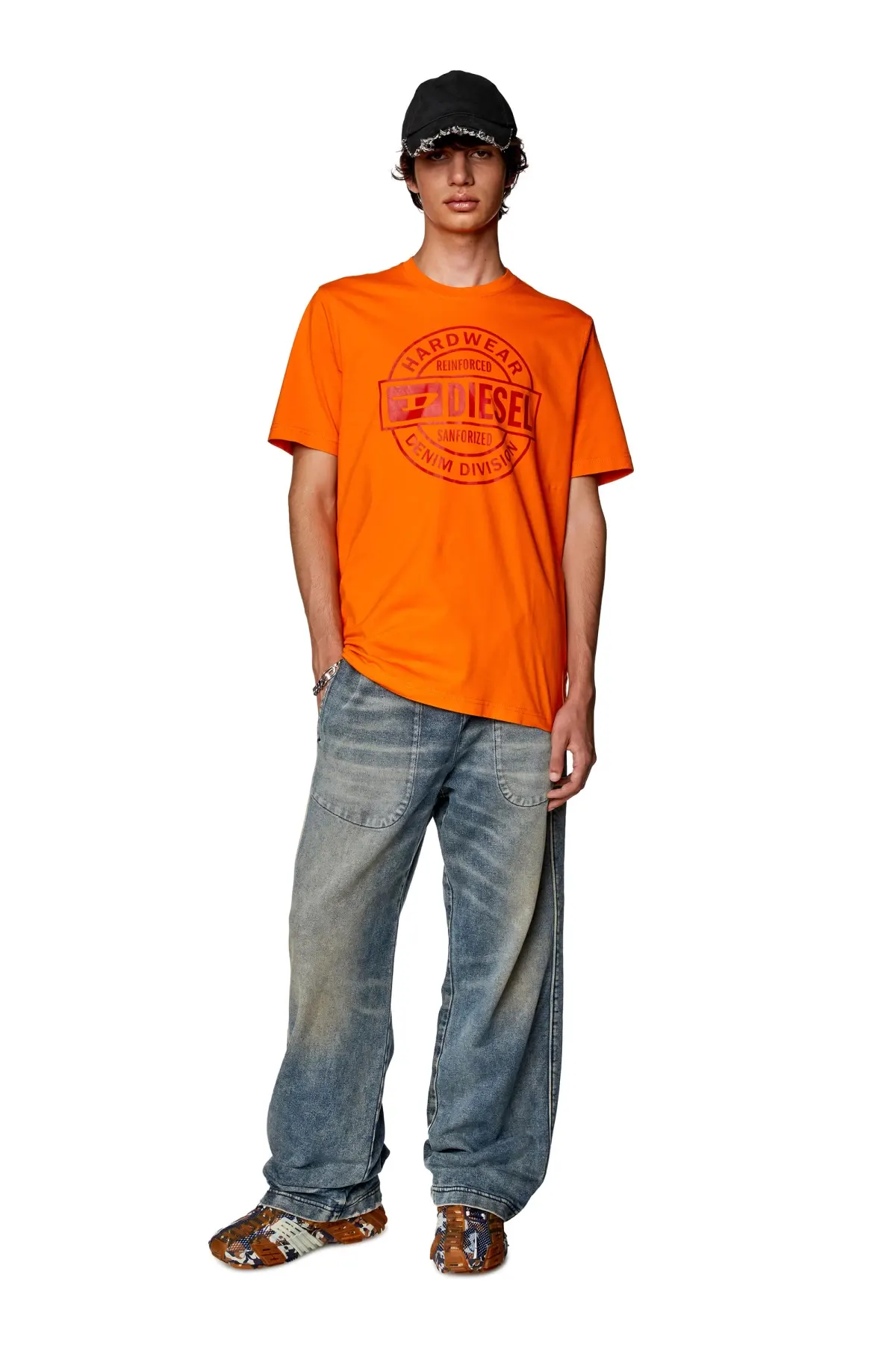 Orange T-shirt with Diesel Hardwear print