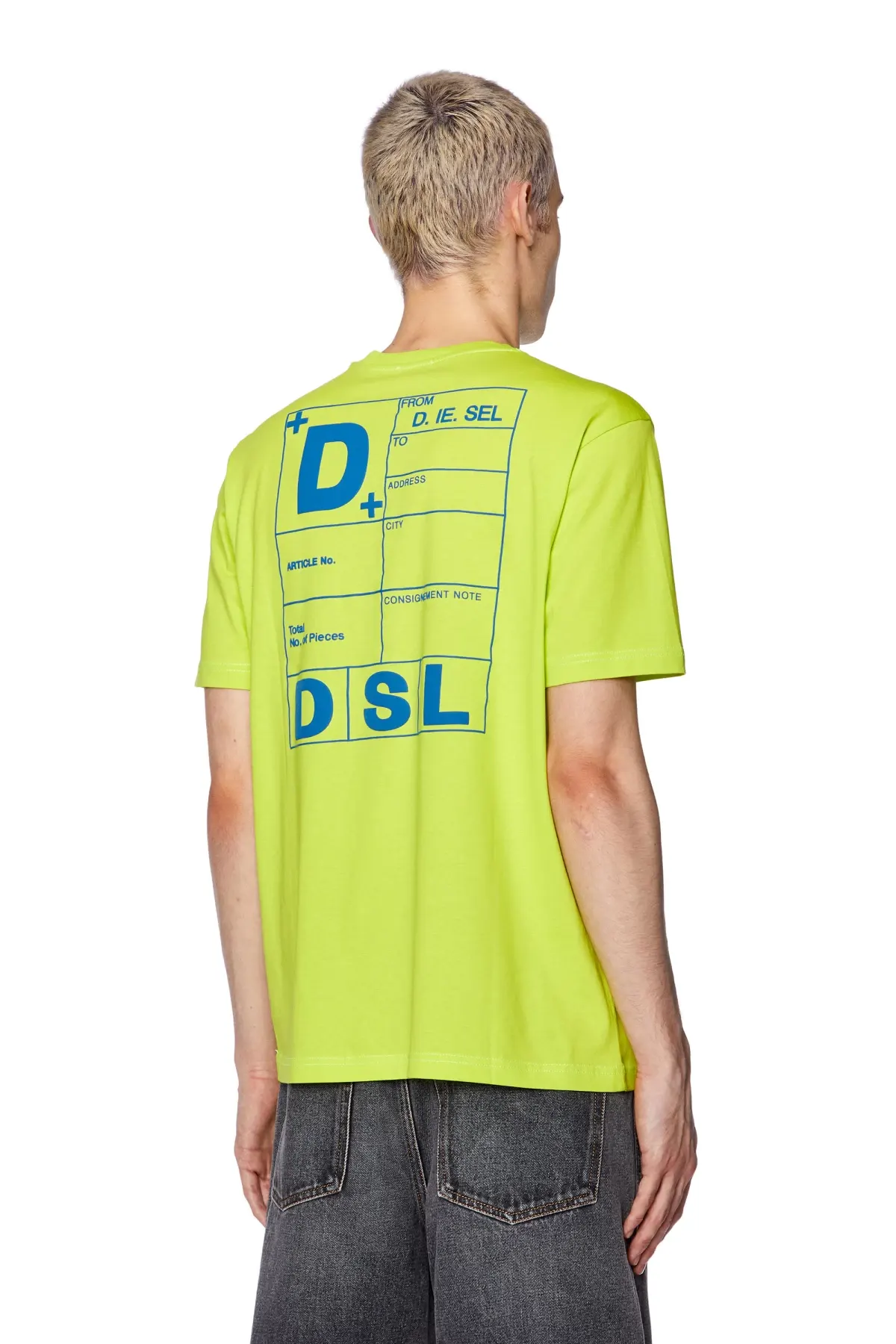 Green T-shirt with DSL shipping slip print