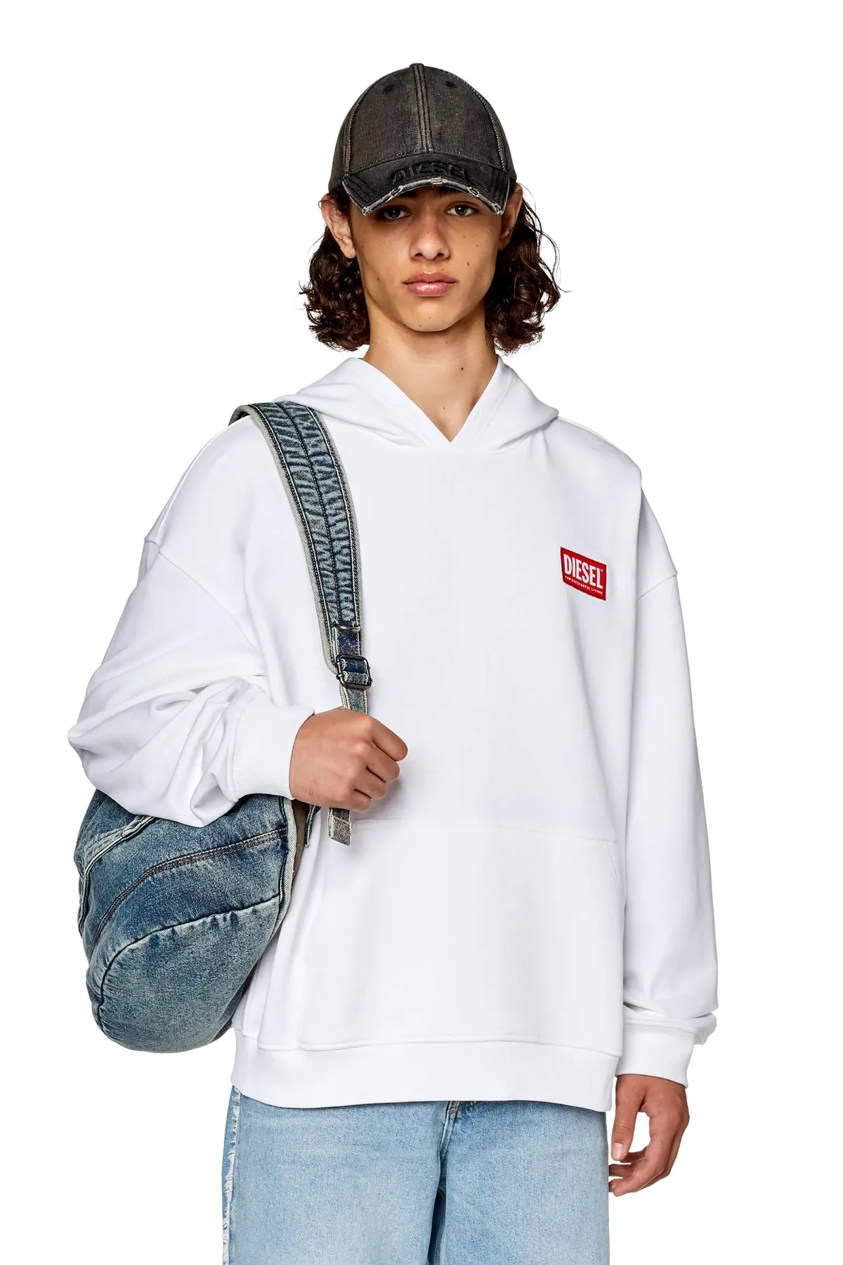 White Oversized hoodie with logo patch