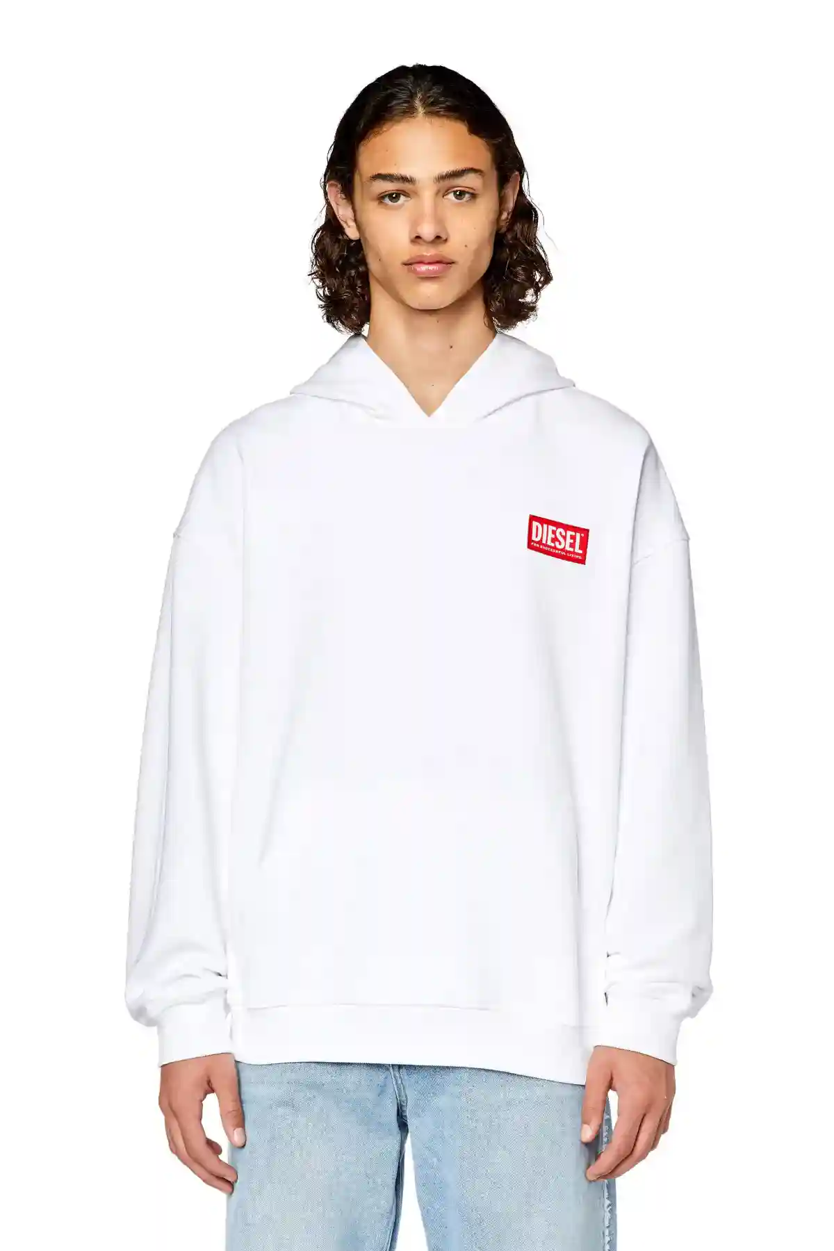 White Oversized hoodie with logo patch