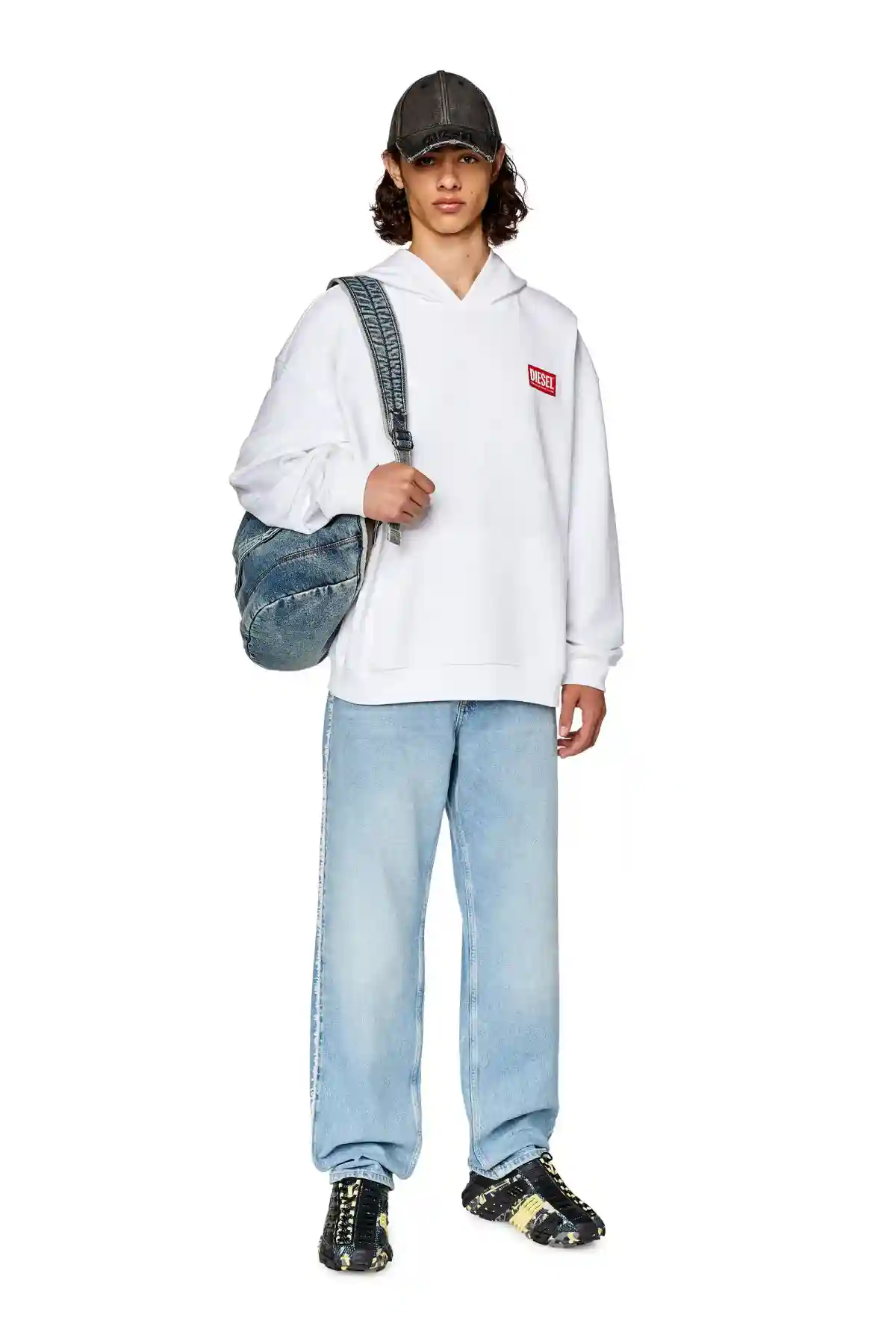 White Oversized hoodie with logo patch