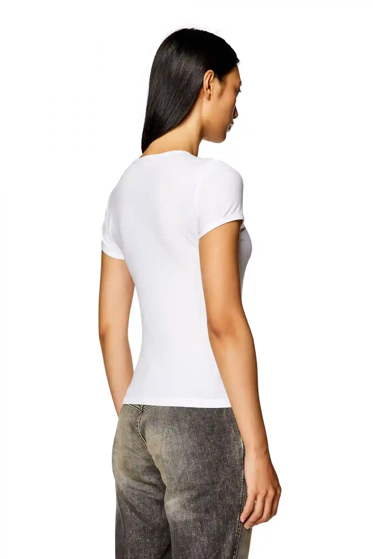 White Ribbed-jersey top with chain necklace