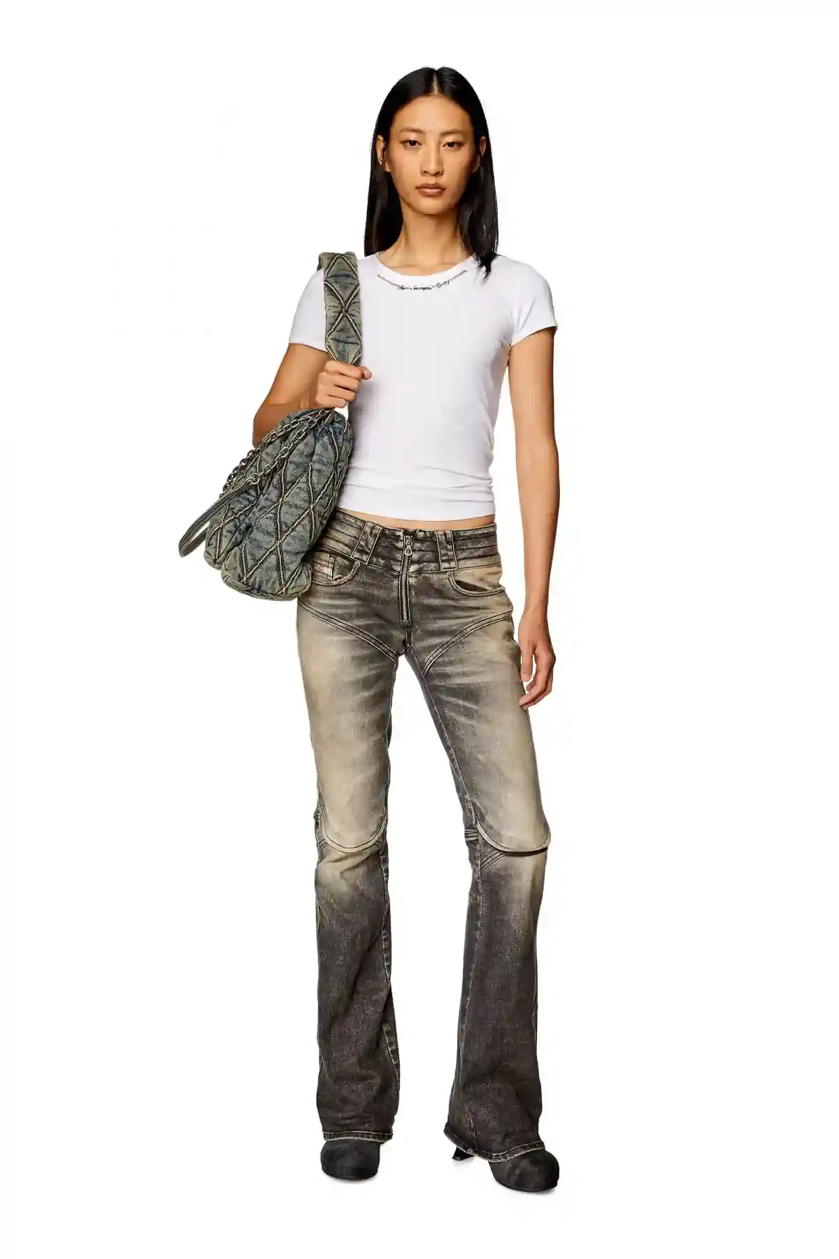 White Ribbed-jersey top with chain necklace