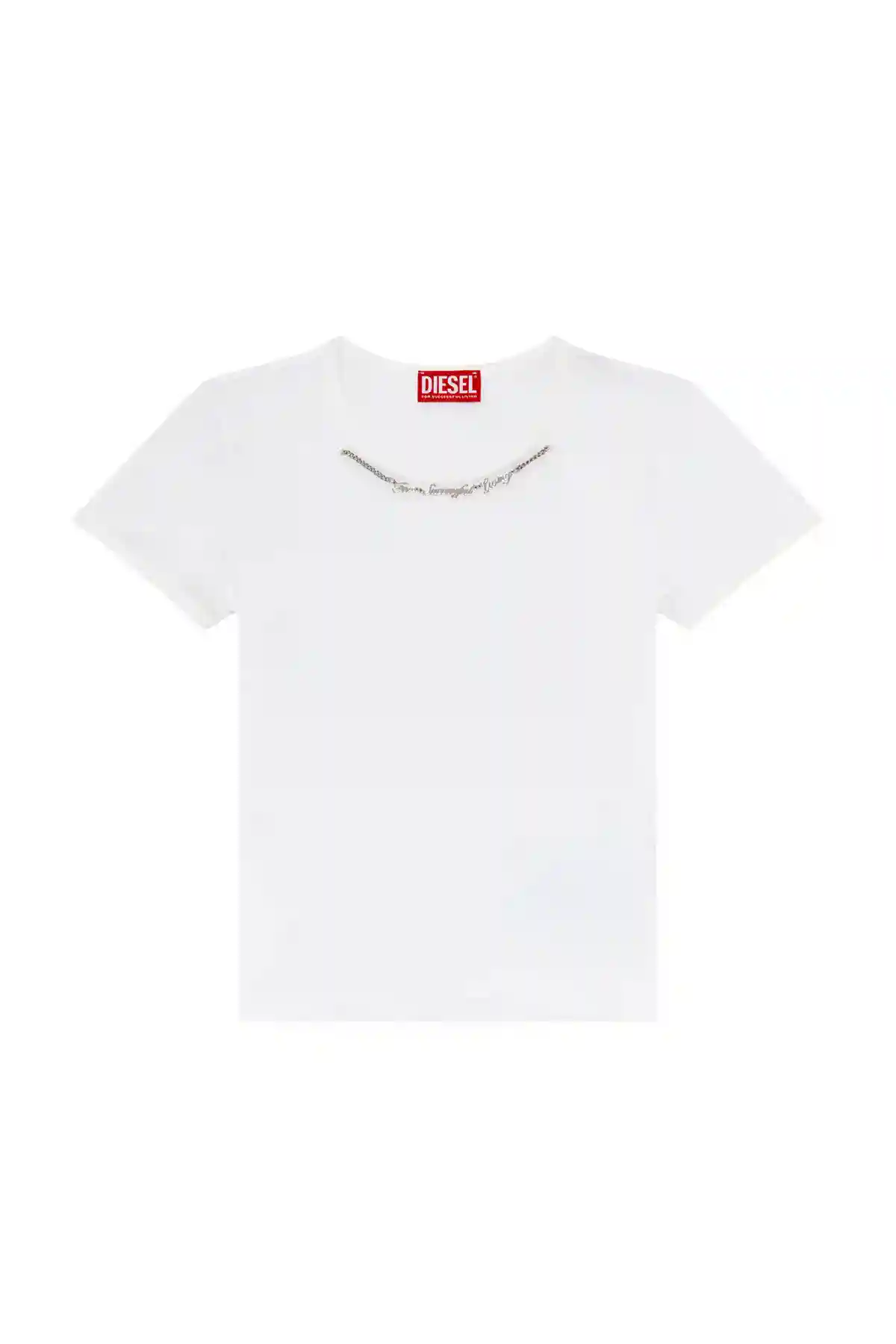White Ribbed-jersey top with chain necklace