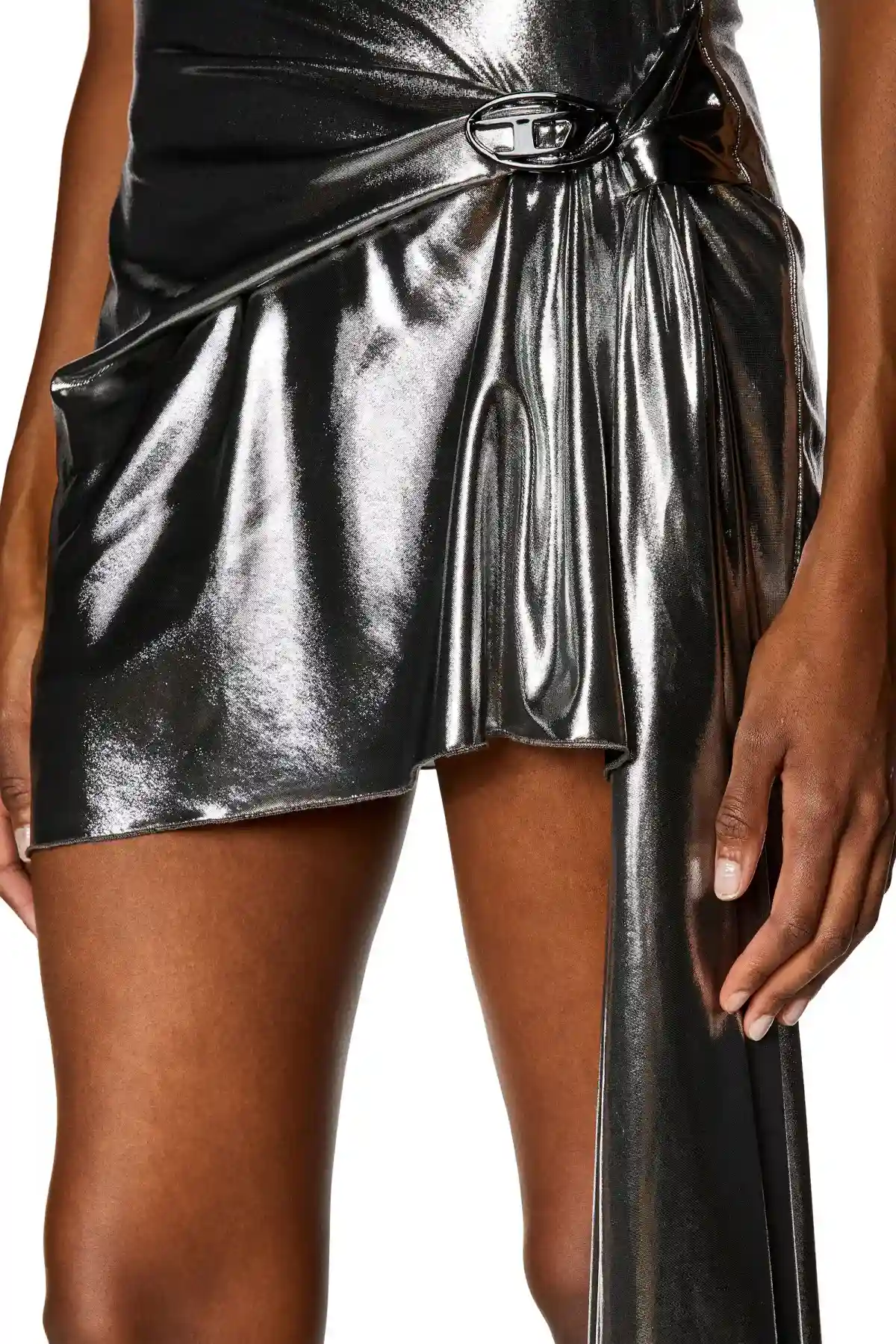 Silver Short metallic dress with draped panel