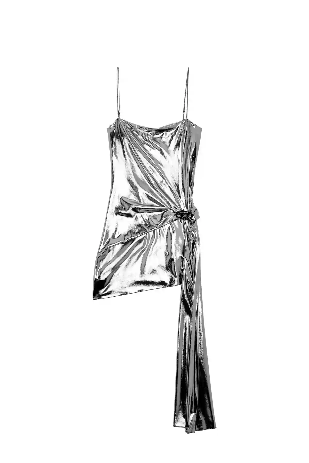 Silver Short metallic dress with draped panel