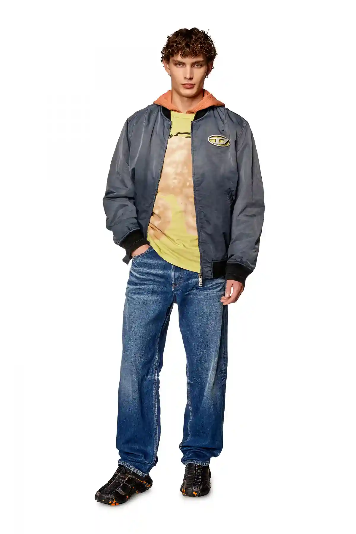 Grey Dégradé padded bomber jacket