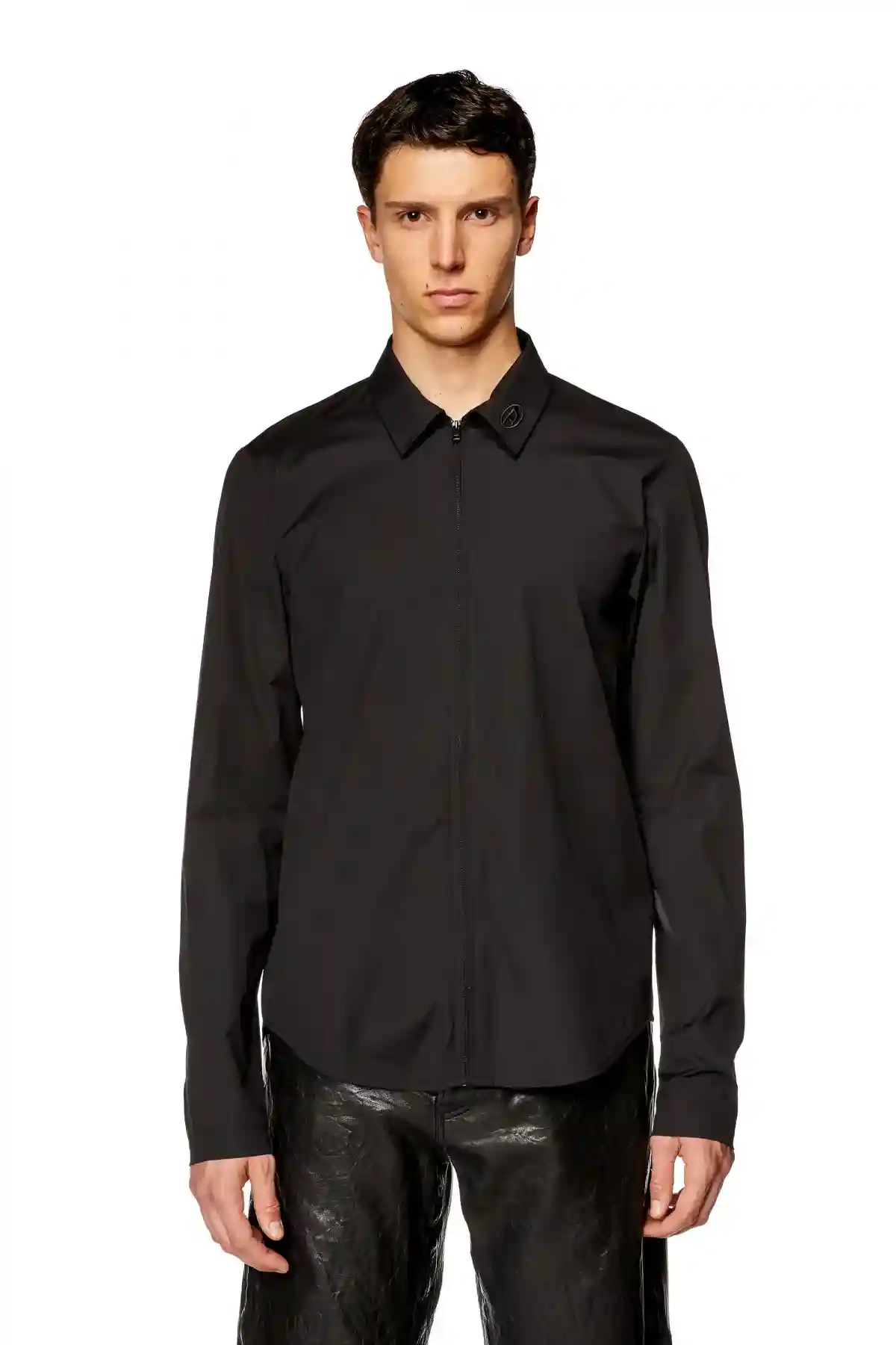 Black Logo-embroidered zip shirt