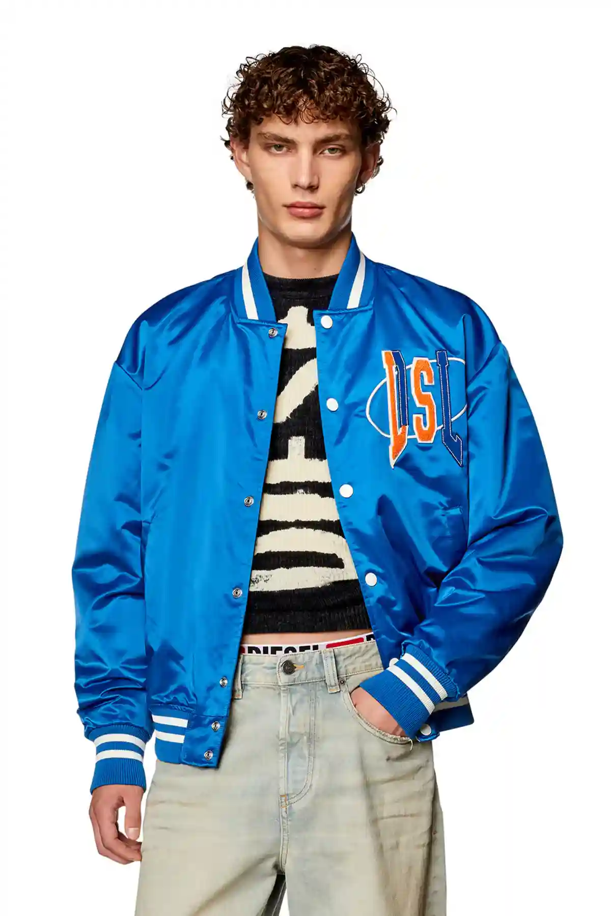 Blue Satin track jacket with LIES patches