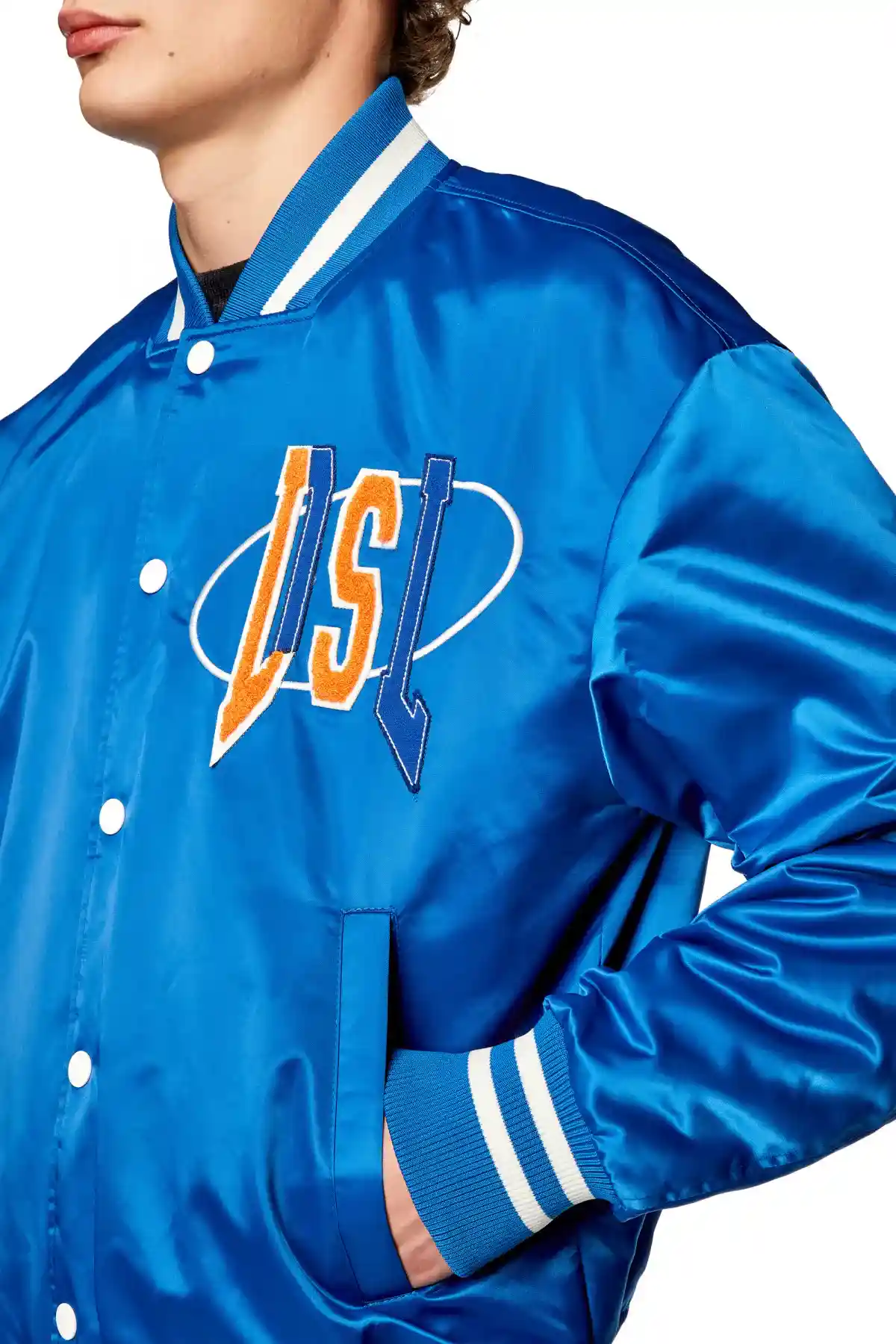 Blue Satin track jacket with LIES patches