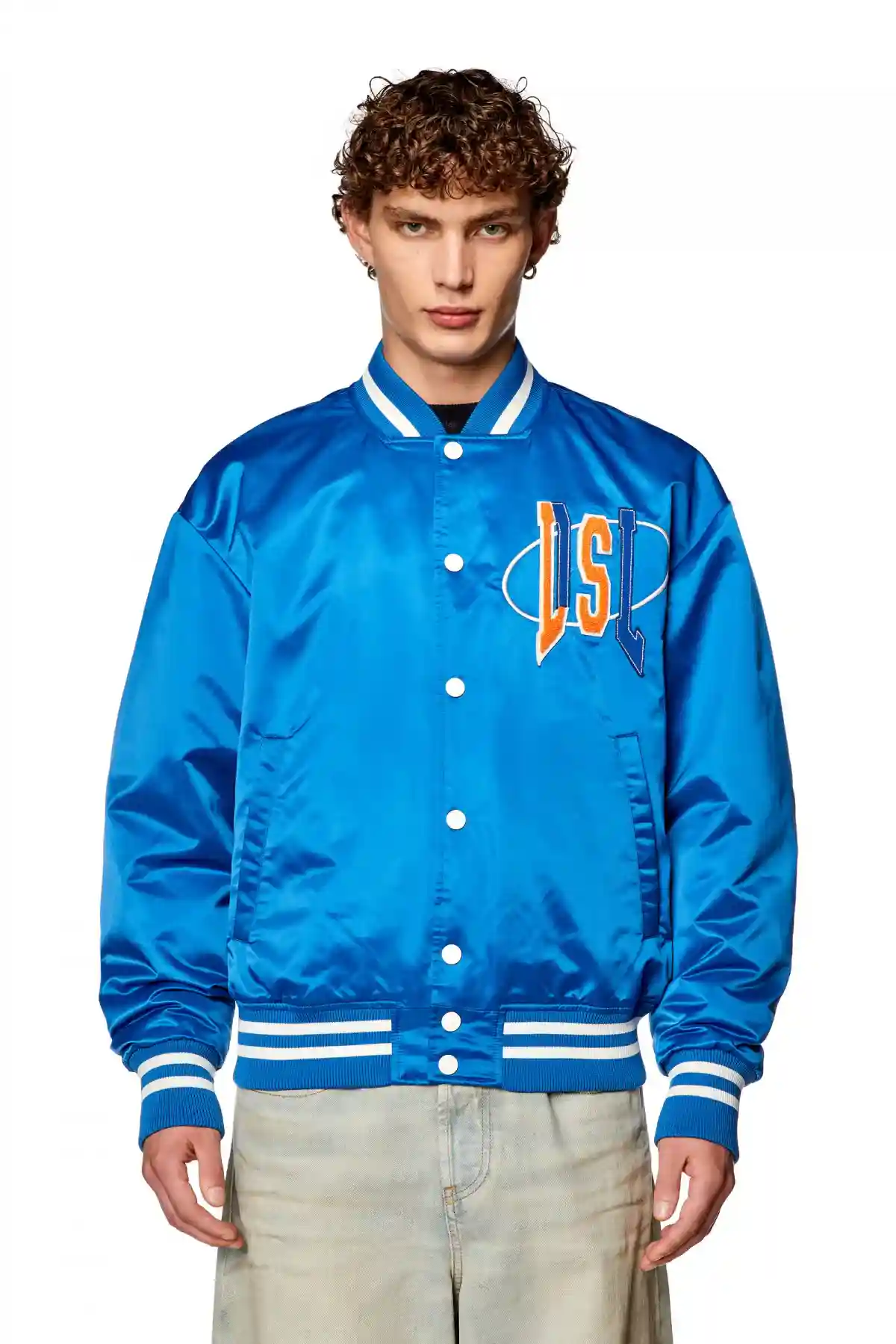 Blue Satin track jacket with LIES patches