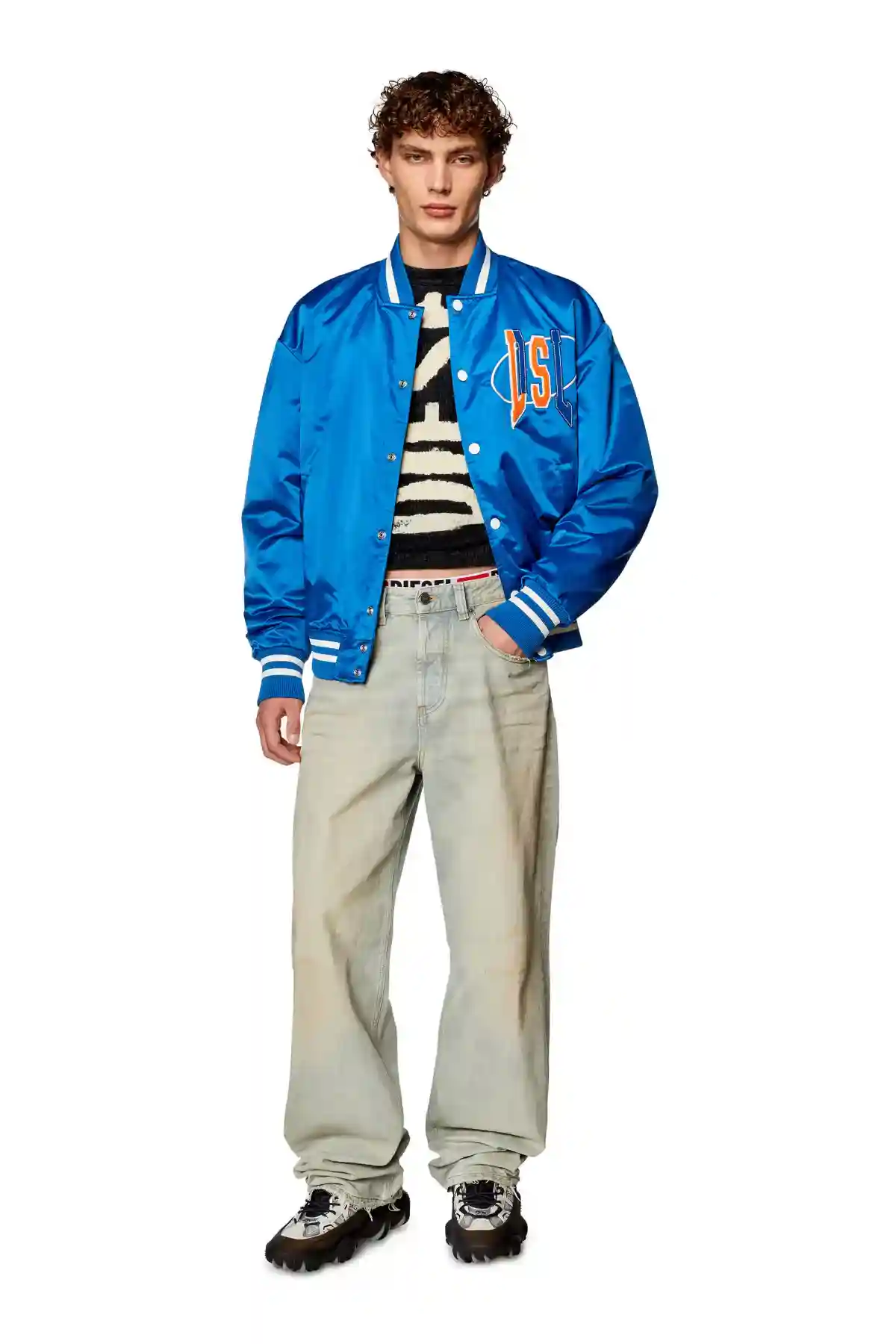Blue Satin track jacket with LIES patches