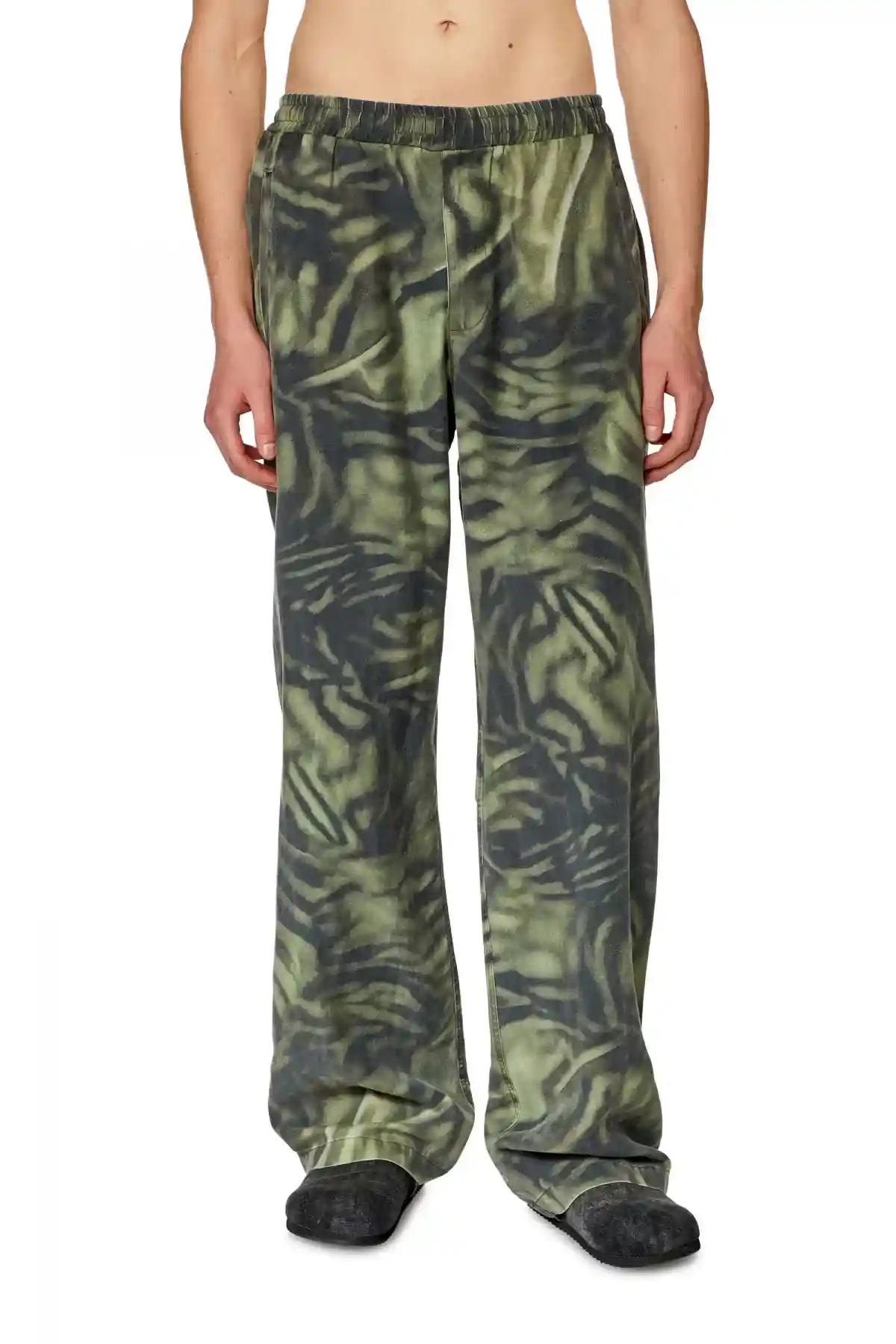 Green Twill pants with zebra-camo print