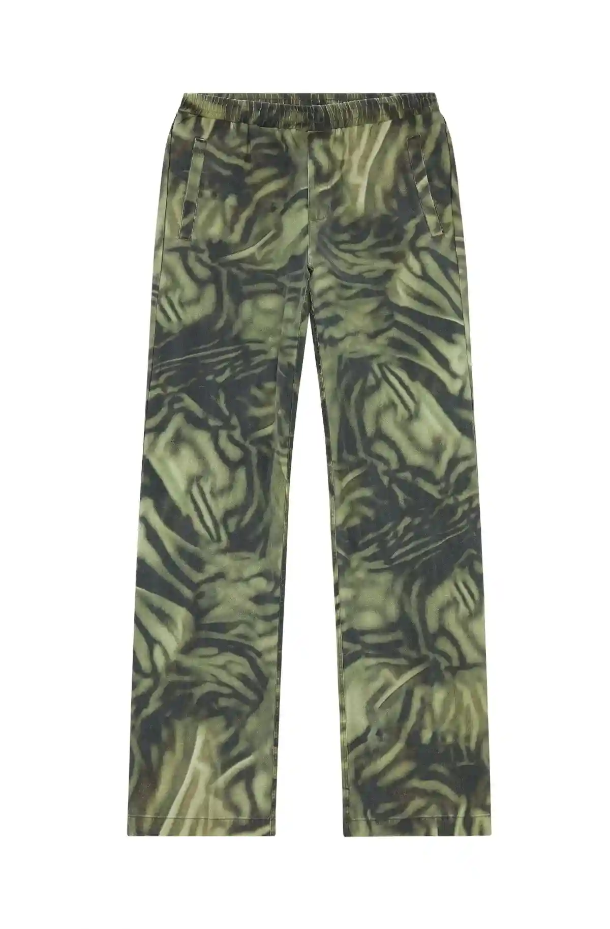 Green Twill pants with zebra-camo print