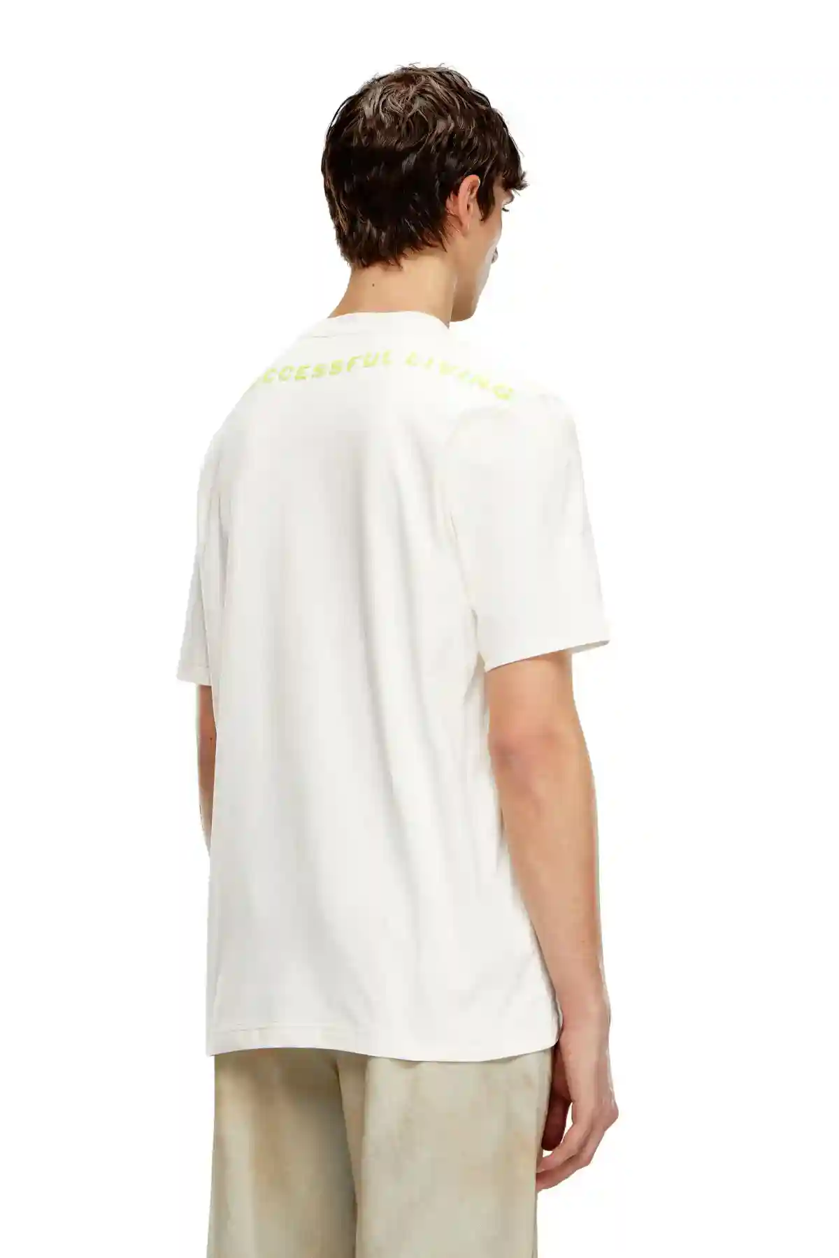 White T-shirt with zebra-camo motif
