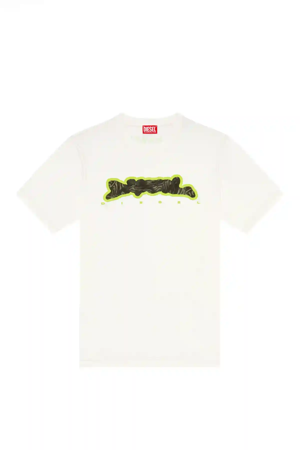 White T-shirt with zebra-camo motif