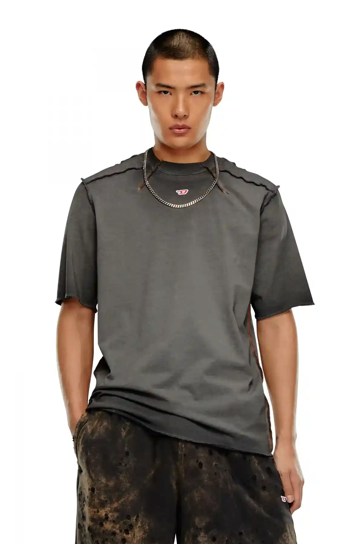 Dark Grey T-shirt with micro-waffle shoulders