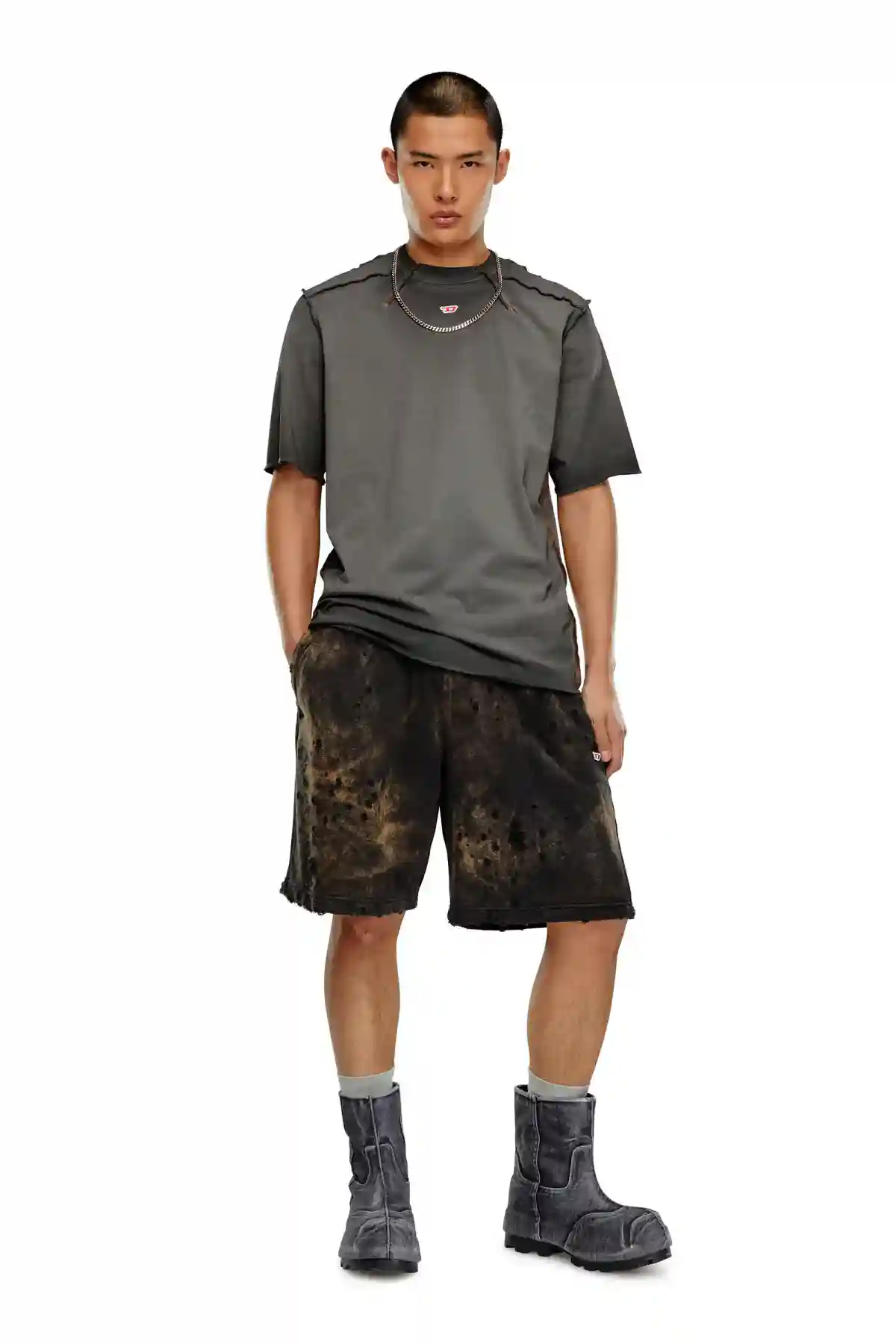 Dark Grey T-shirt with micro-waffle shoulders