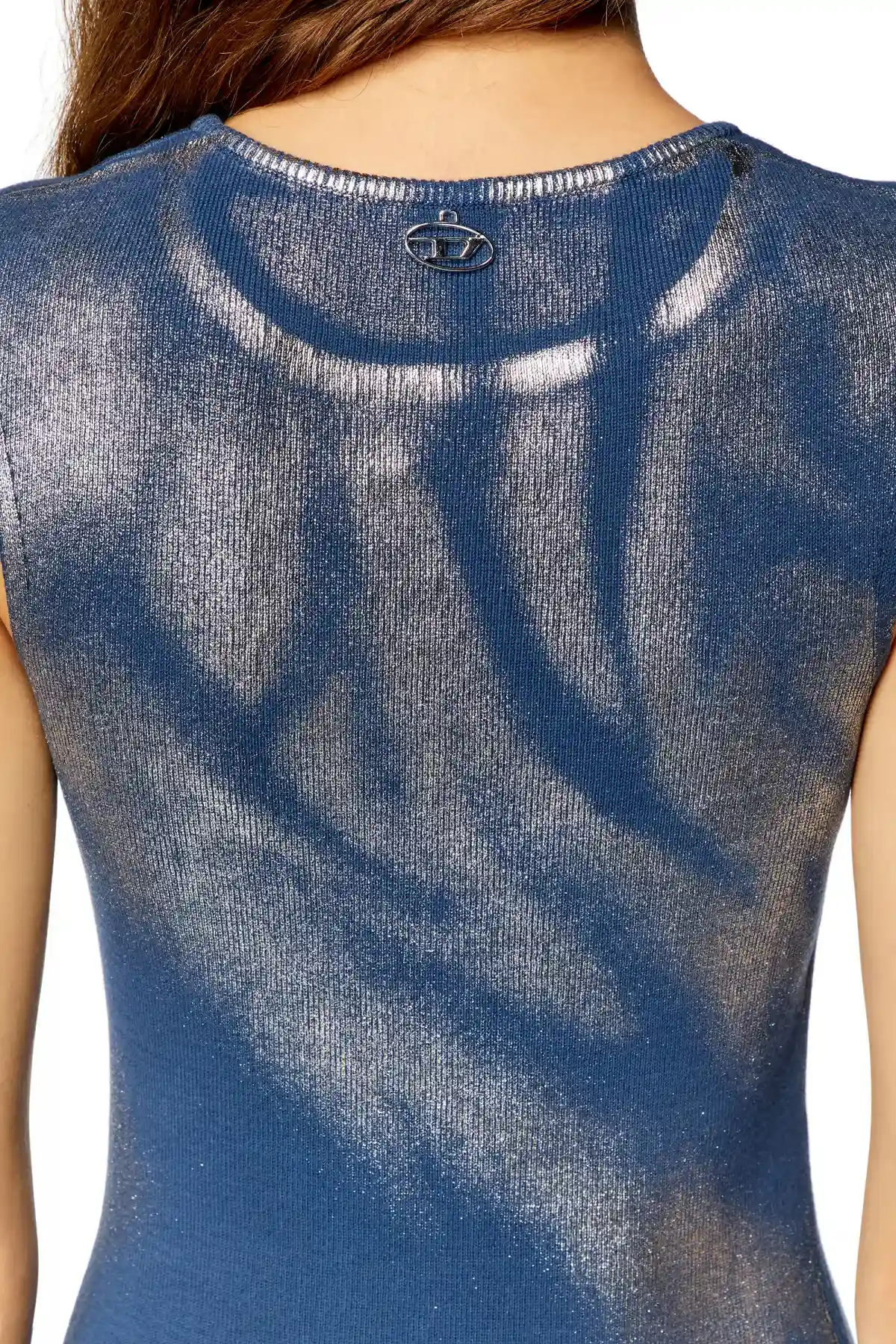 Blue Short knit dress with metallic effects