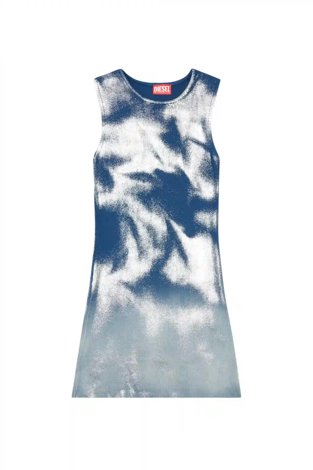 Blue Short knit dress with metallic effects