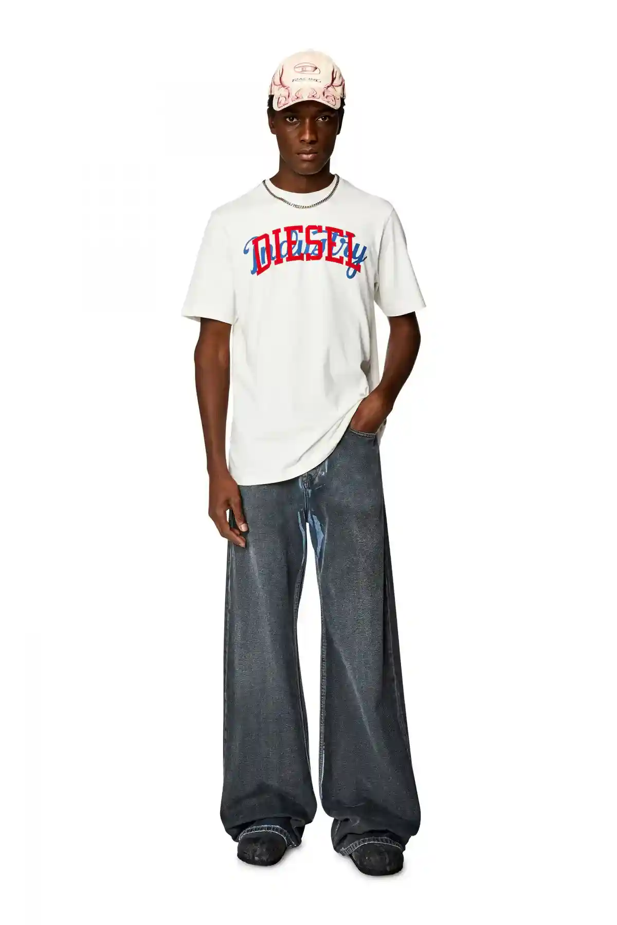 White T-shirt with contrasting Diesel prints