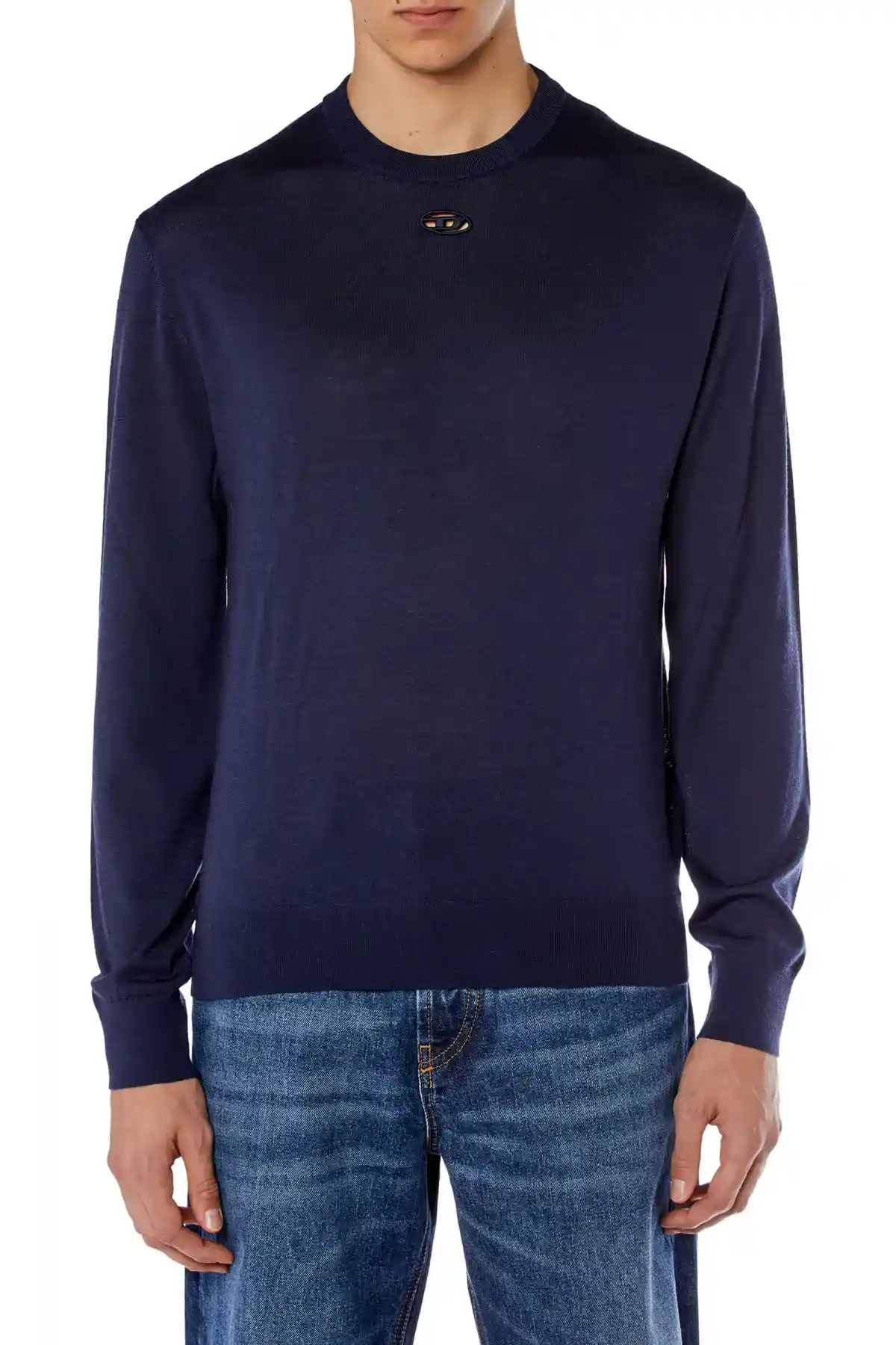 Blue Wool jumper with cut-out Oval D logo