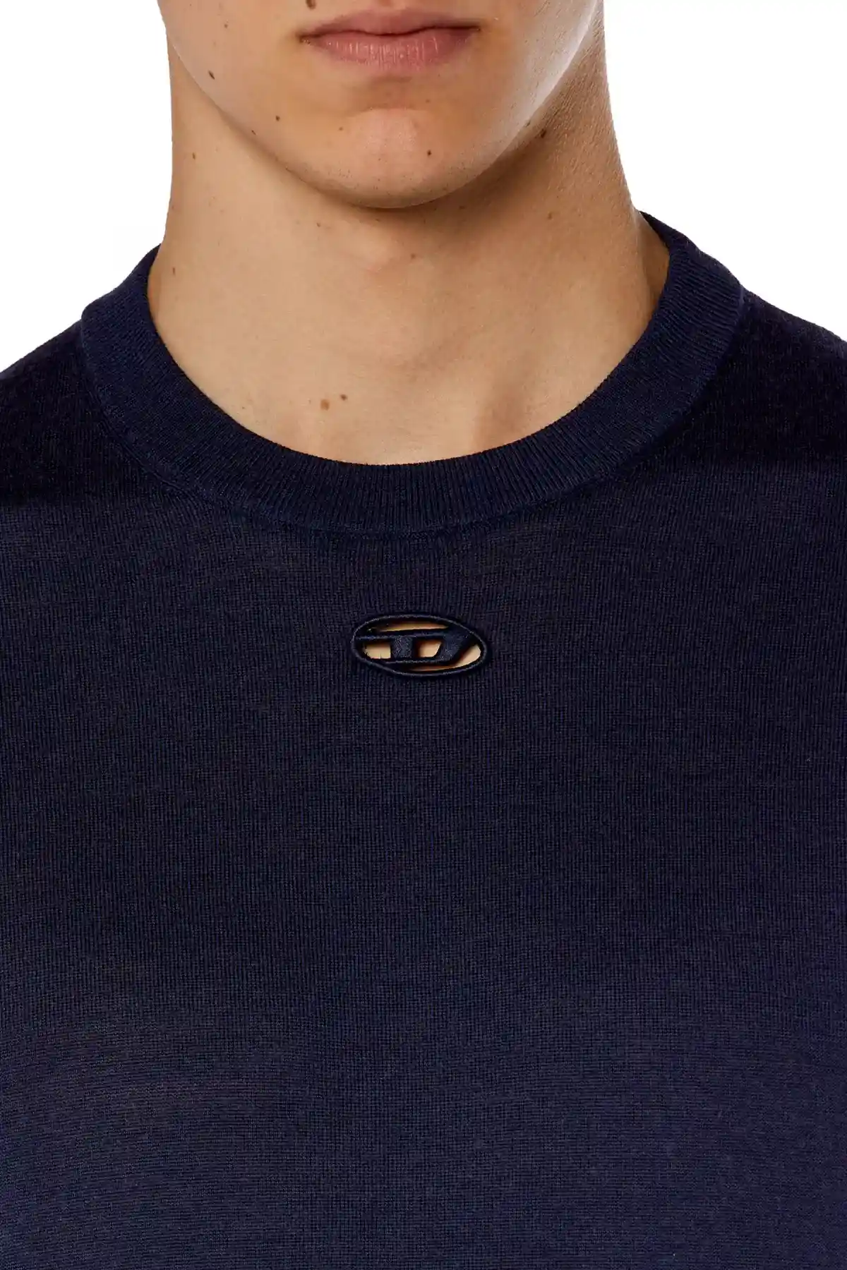 Blue Wool jumper with cut-out Oval D logo
