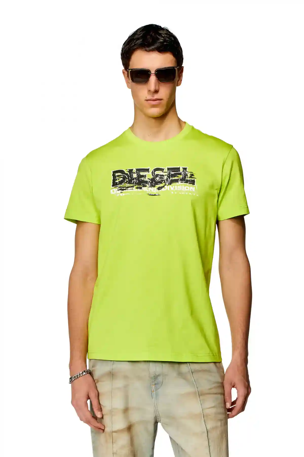 Green T-shirt with glitchy logo