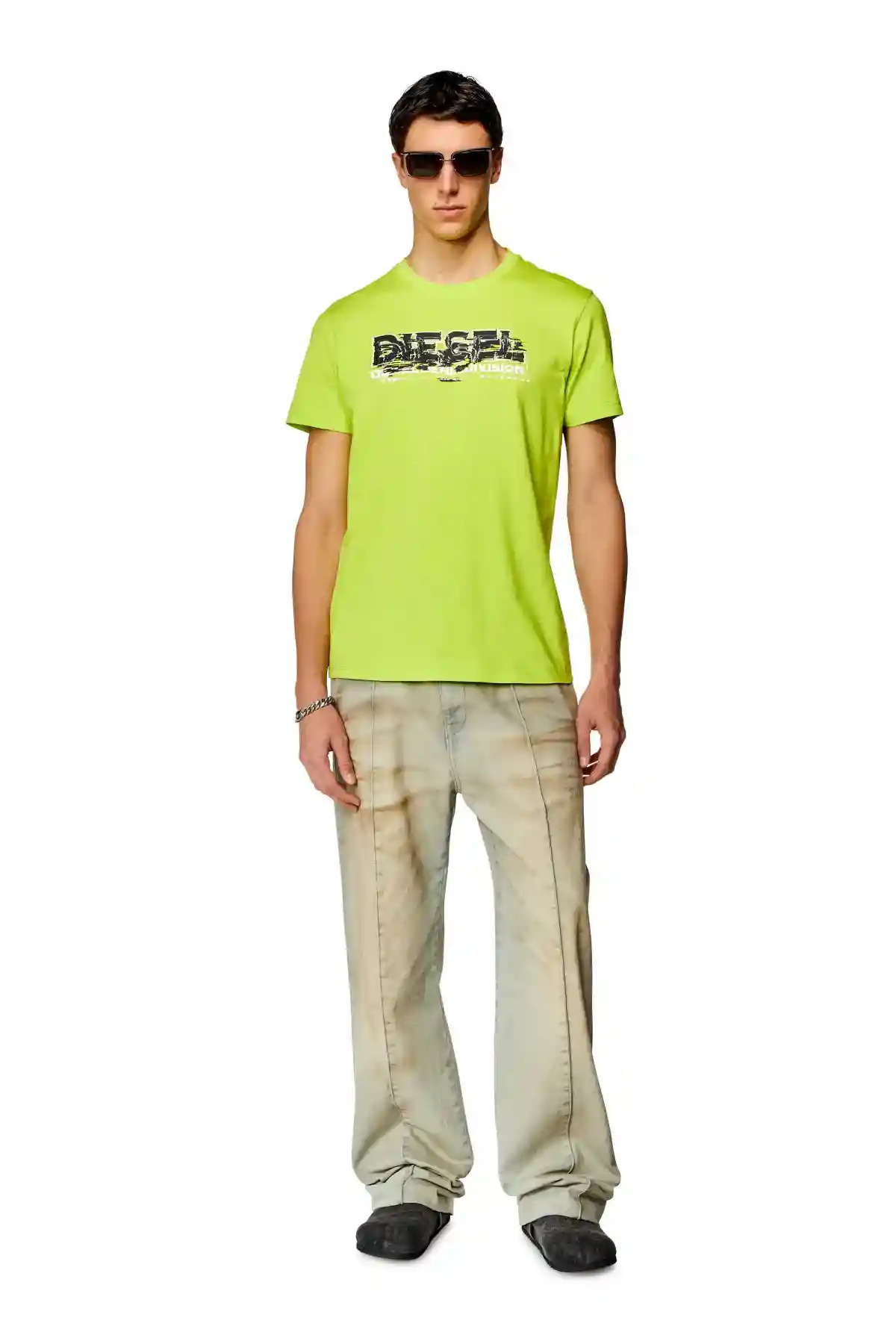 Green T-shirt with glitchy logo