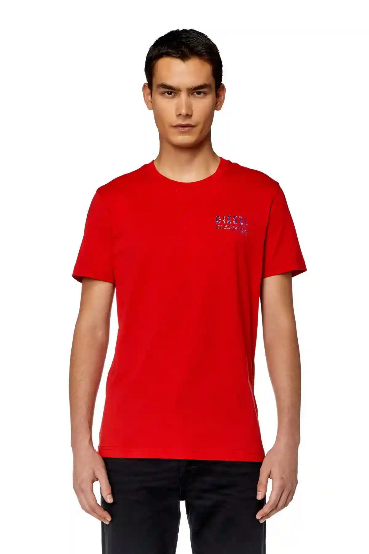 Red T-shirt with mottled logo print