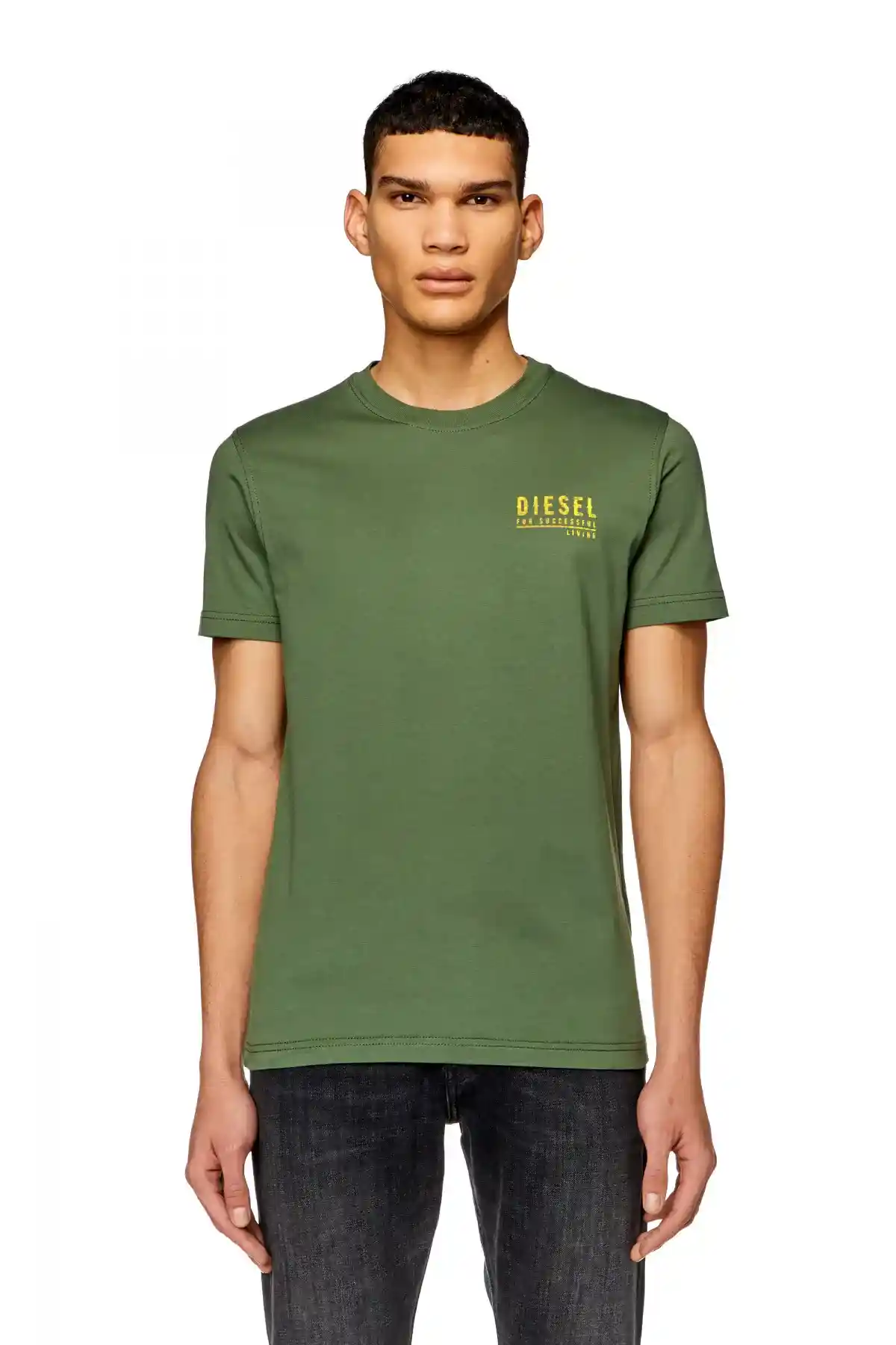 Green T-shirt with mottled logo print