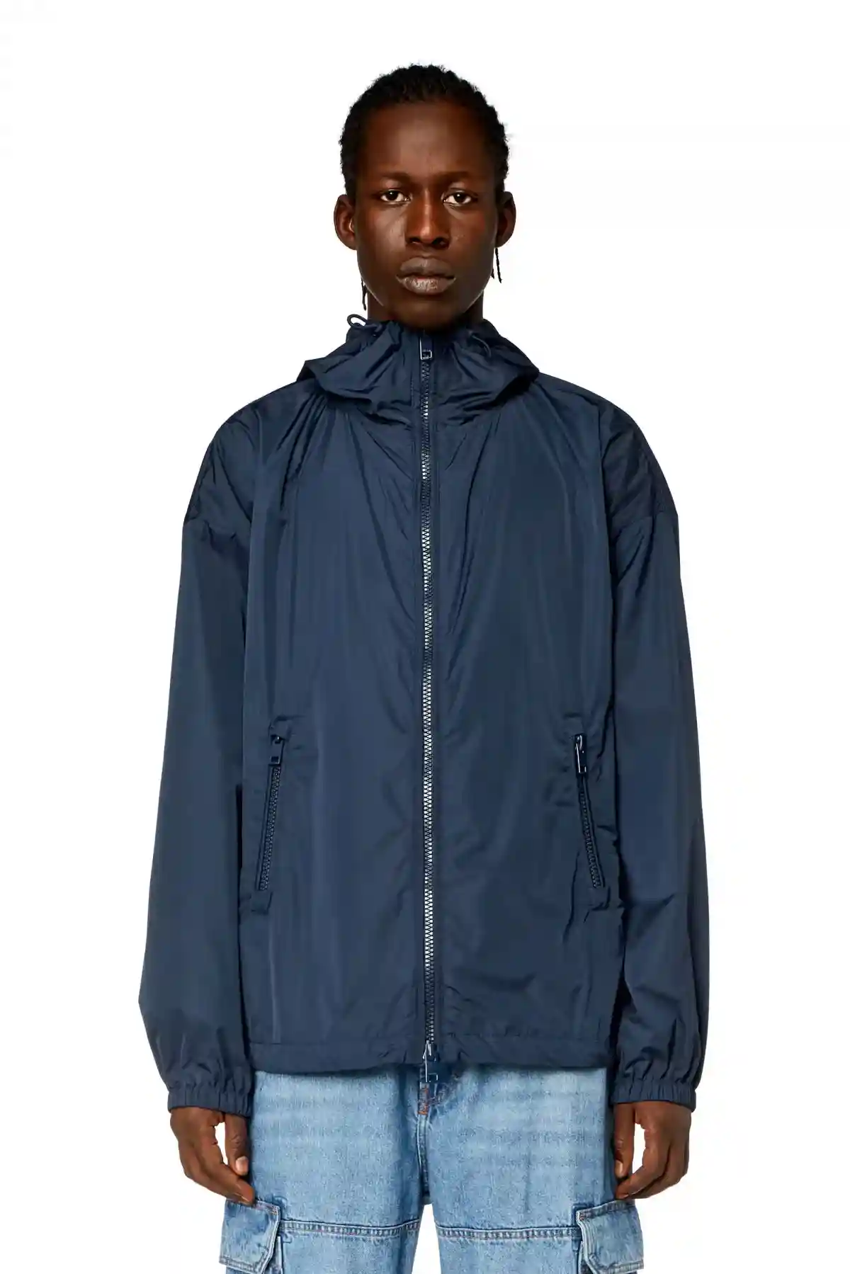 Blue Windbreaker with shiny Oval D print Jacket