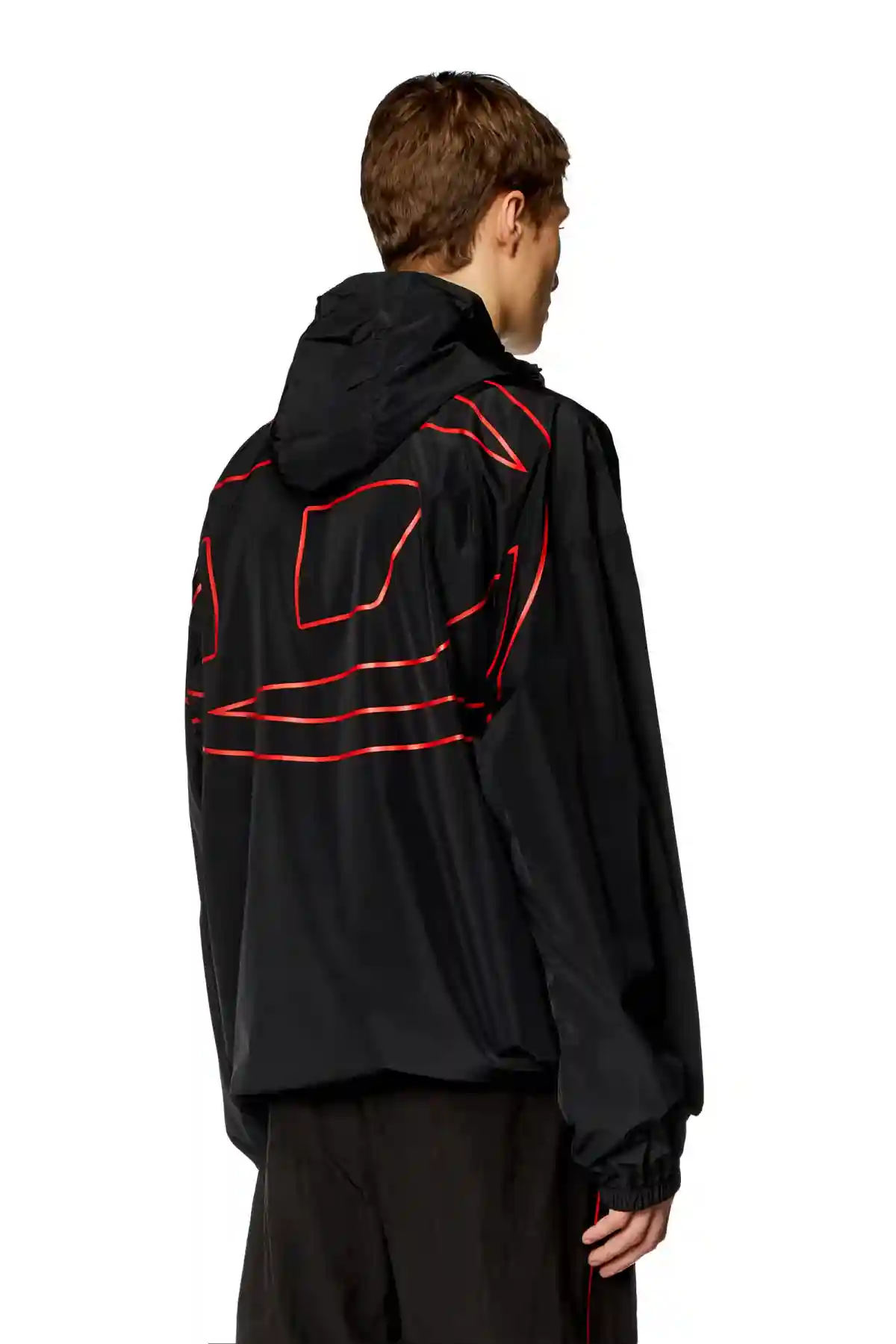 Black Windbreaker with shiny Oval D print Jacket