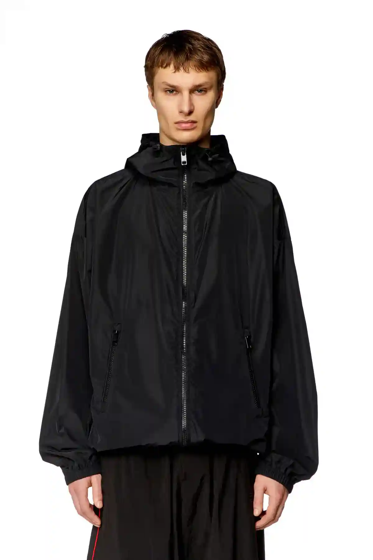 Black Windbreaker with shiny Oval D print Jacket