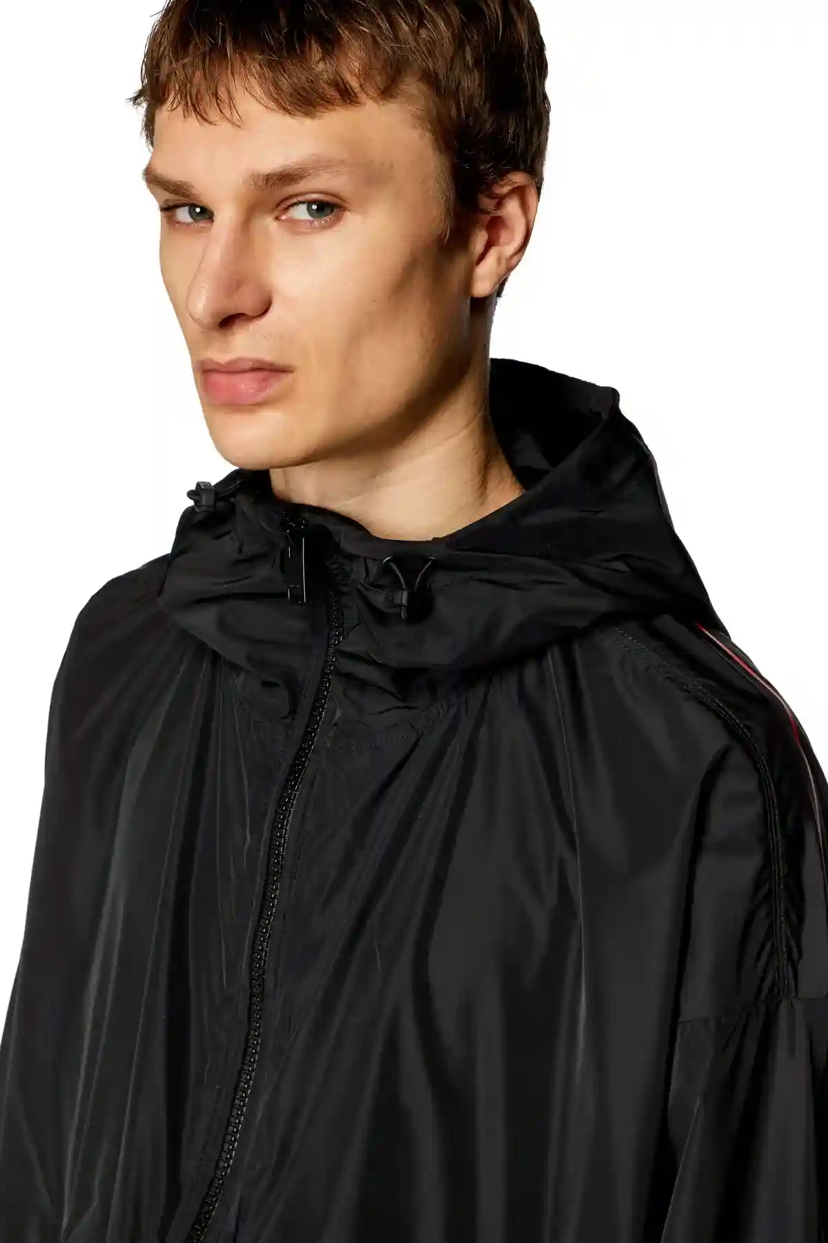 Black Windbreaker with shiny Oval D print Jacket
